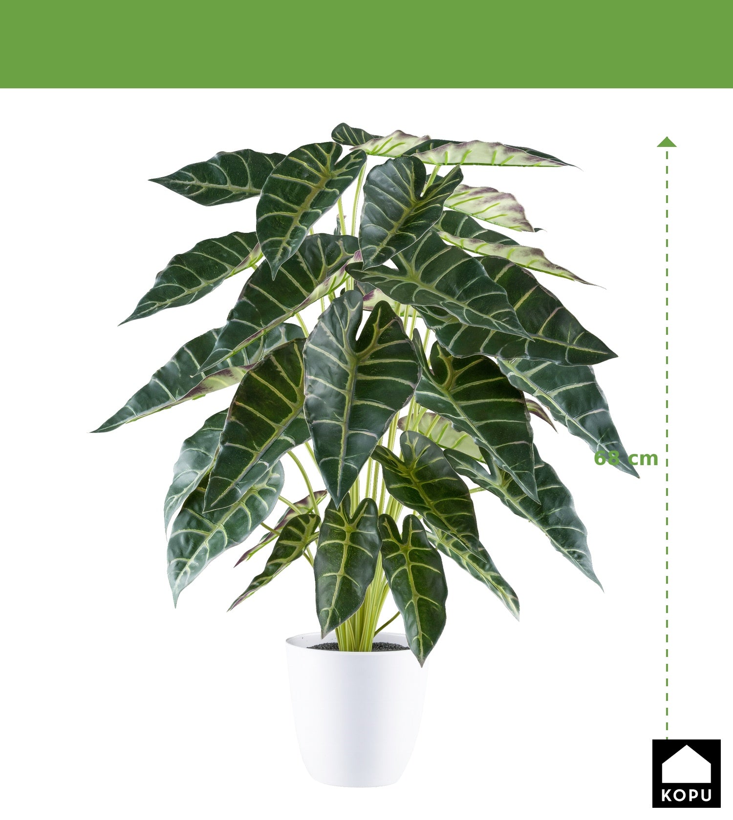 Kopu Alocasia kunstplant, 30 bladeren, 68 cm hoog, met pot - groen
