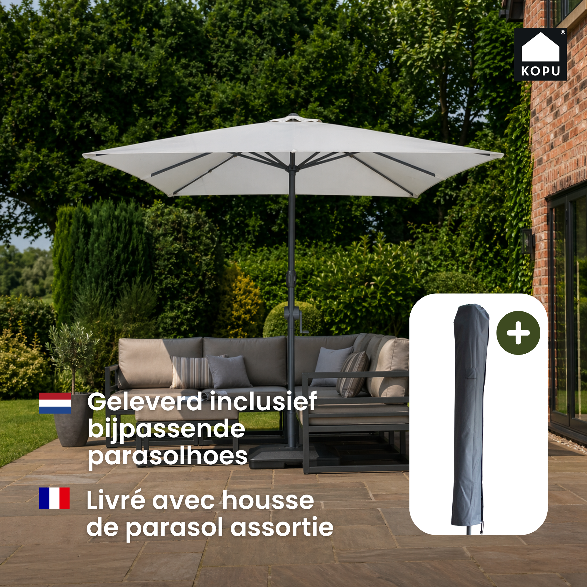 Kopu® Alicante - Parasol Vierkant 230x230 cm met Windvanger - Creme