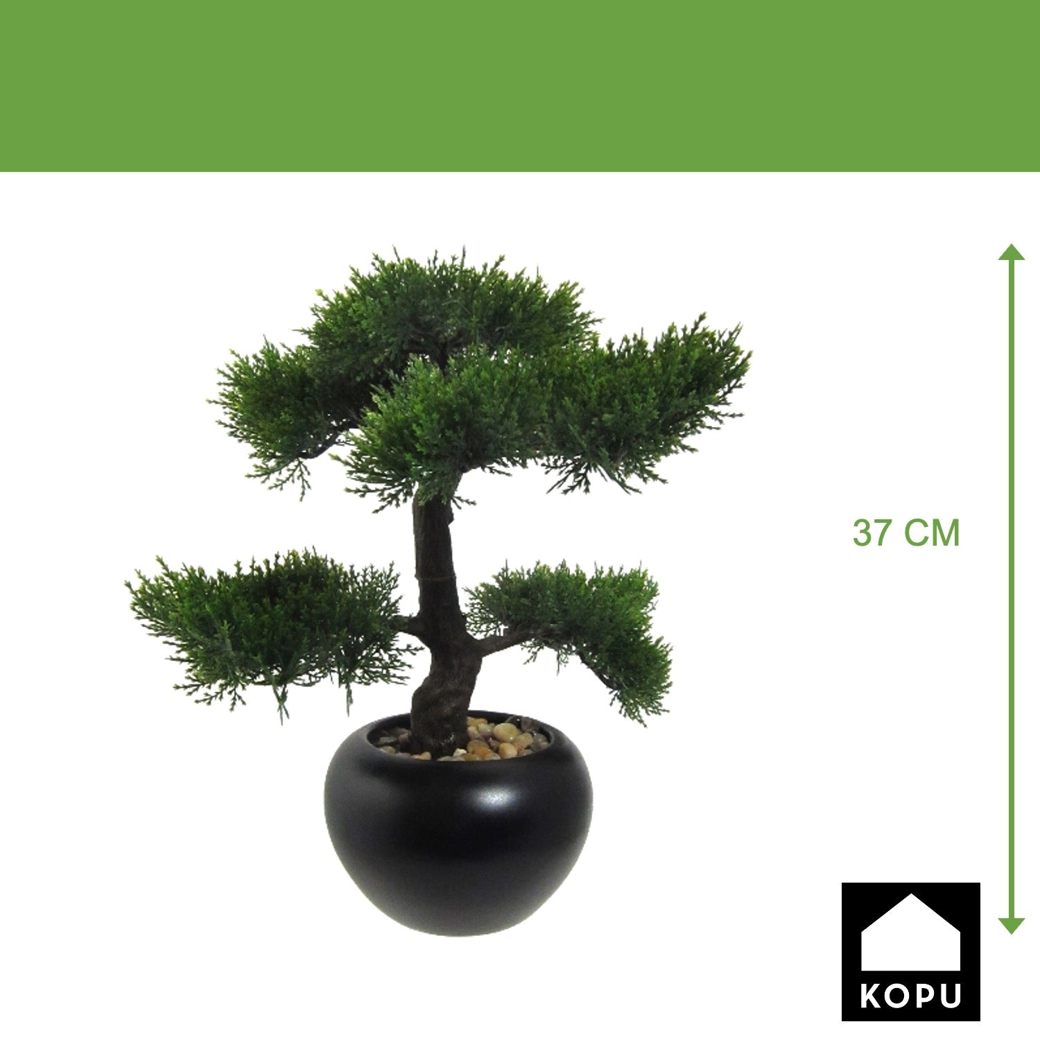 Kopu kunstmatige cederbonsai 37 cm met zwarte pot - Bonsaiboom