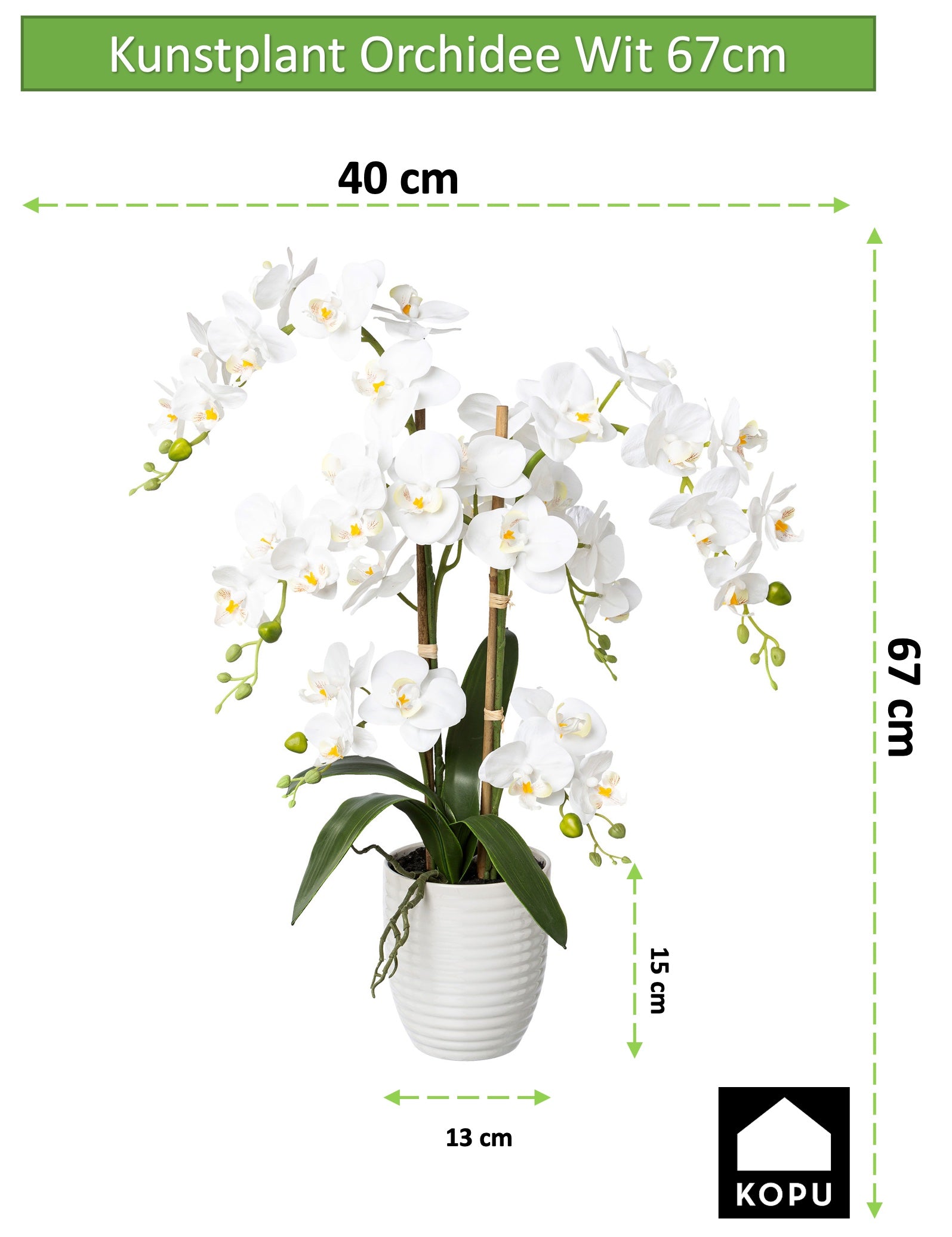 Kopu® Kunstblume Orchidee 67 cm weiß im Blumentopf rund - Phalaenopsis