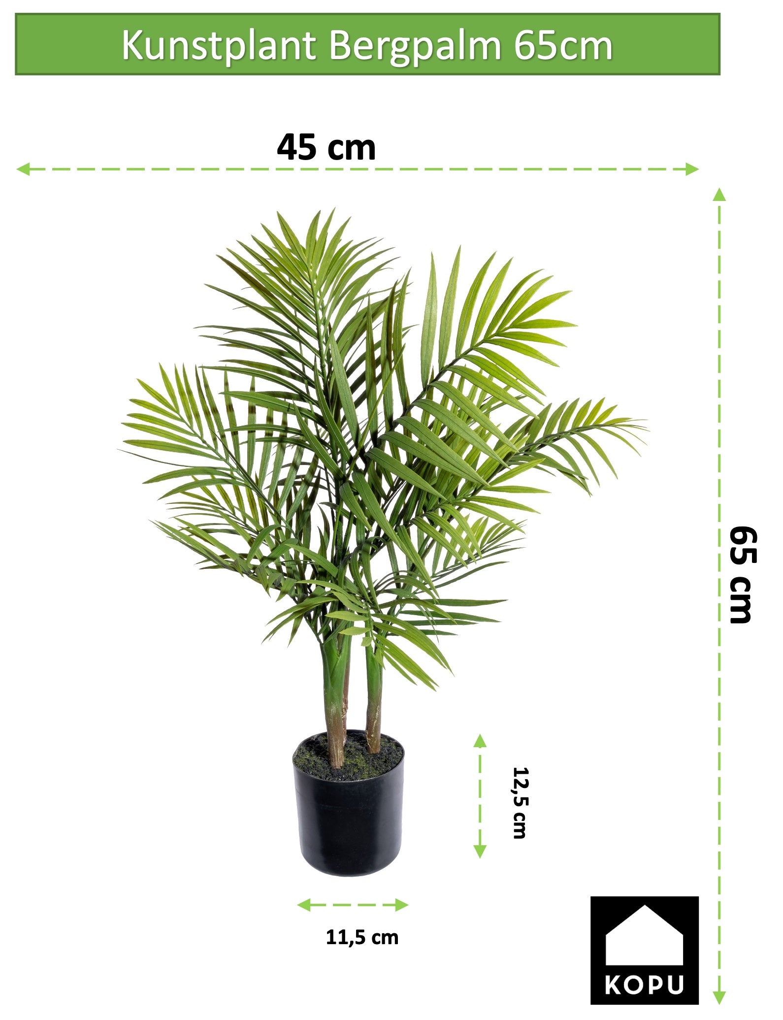 Kopu® Kunstplant Bergpalm 65 cm 3 stammen - in zwarte pot - Nepplant