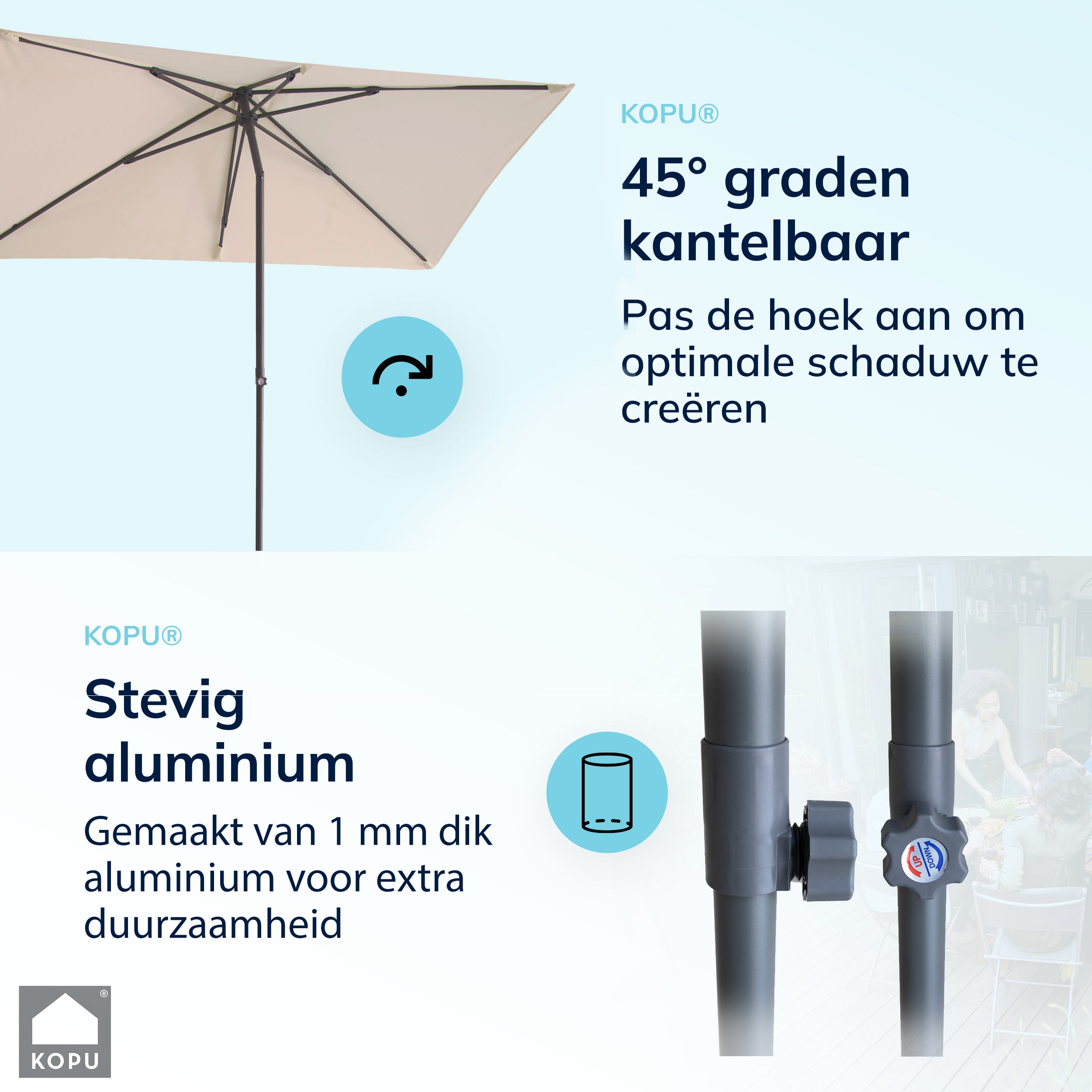 Kopu® Leon Parasol Rechthoek 150x250 cm - Balkonparasol met Hoes - Creme