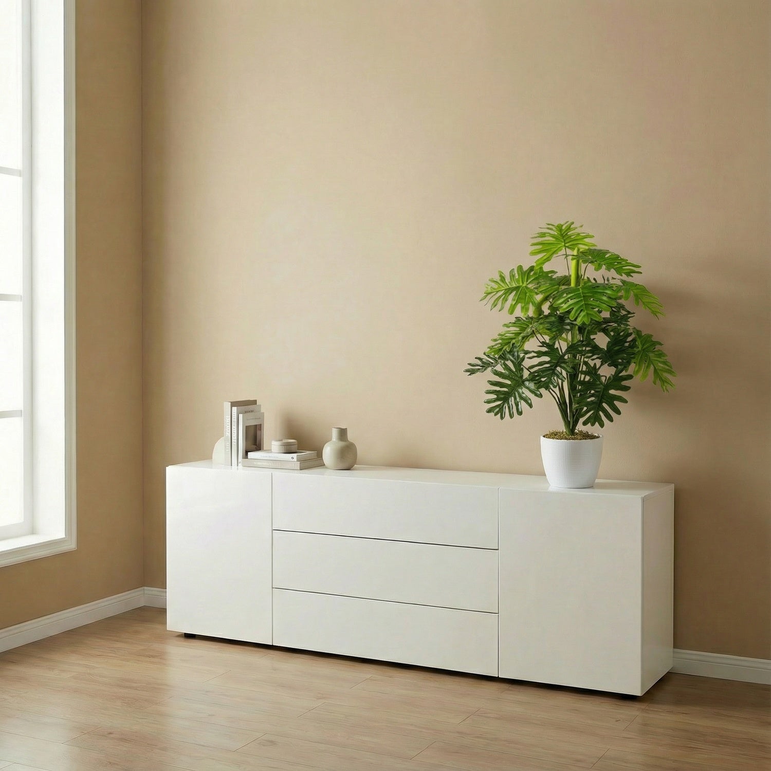 Kopu® kunstplant Monstera 50cm in Sierpot wit - 22 bladeren