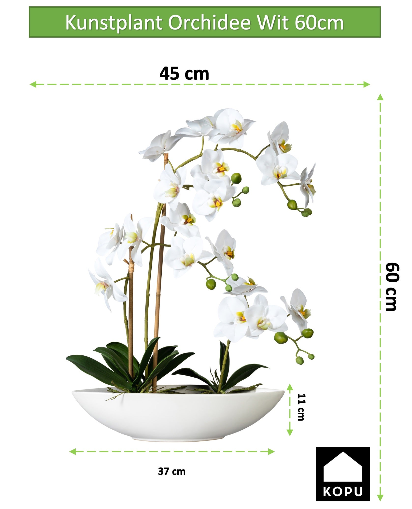 Kopu® Kunstblume Orchidee 60 cm weiß mit Schale oval - Phalenopsis