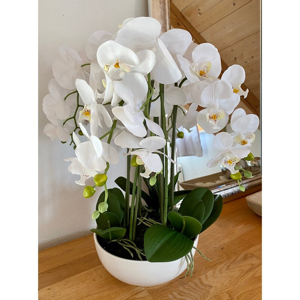 Kopu® Kunstbloem Orchidee 54 cm Wit met Schaal - Phalenopsis