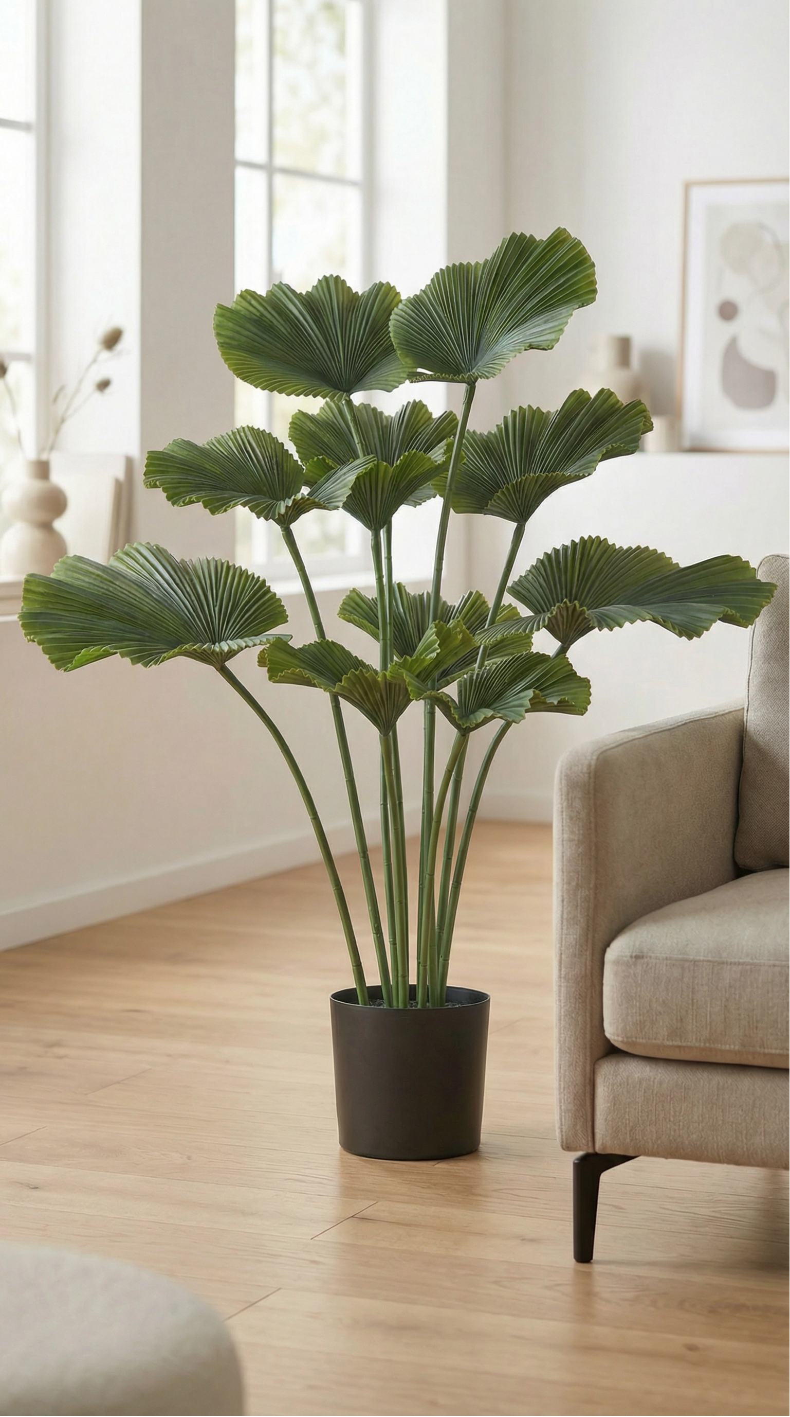 Kopu kunstplant, palmblad, 100 cm in pot - Groen