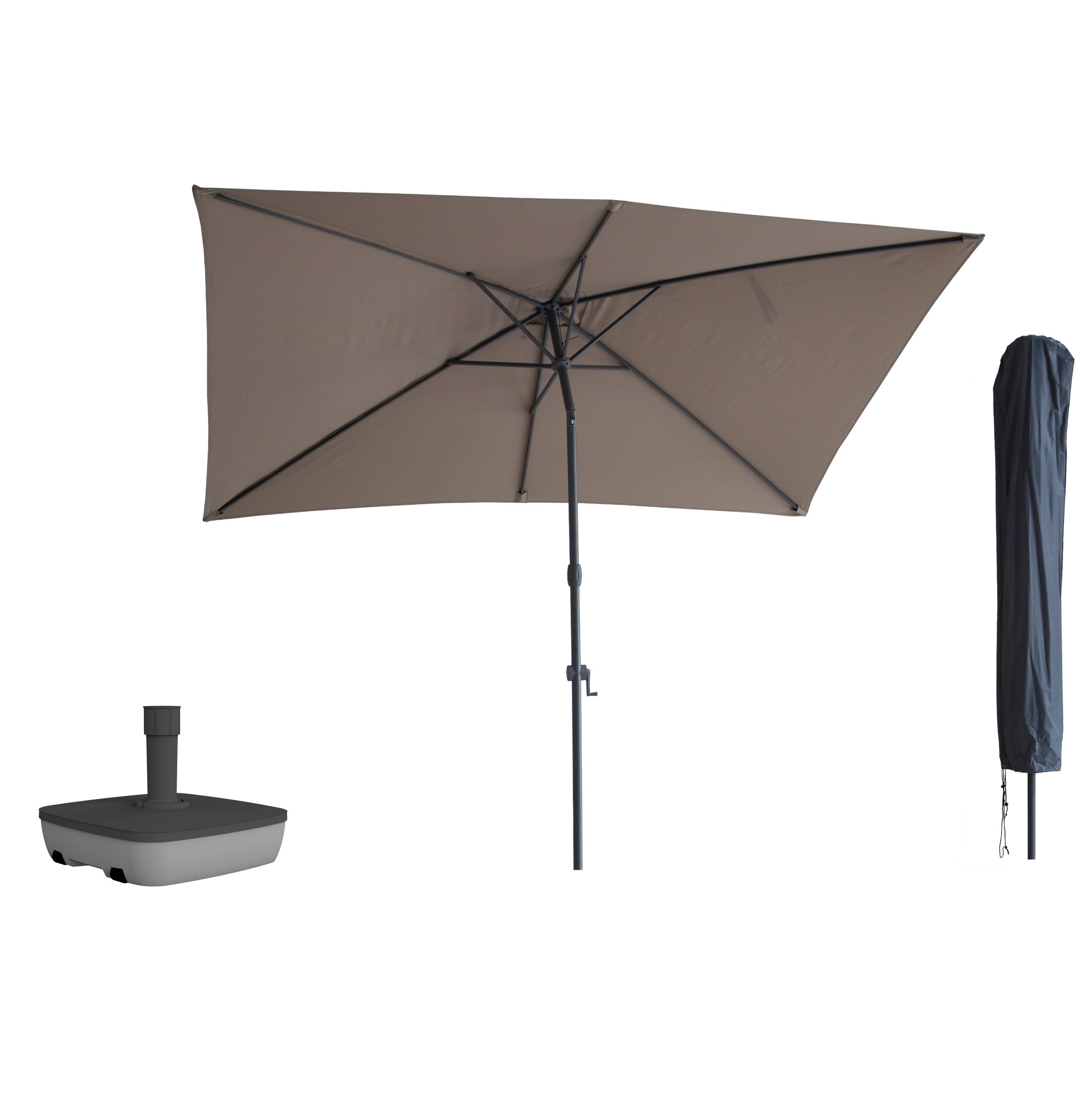 Kopu® Sevilla Parasol Rechthoek 200x300 cm met Hoes en voet - Balkonparasol Taupe