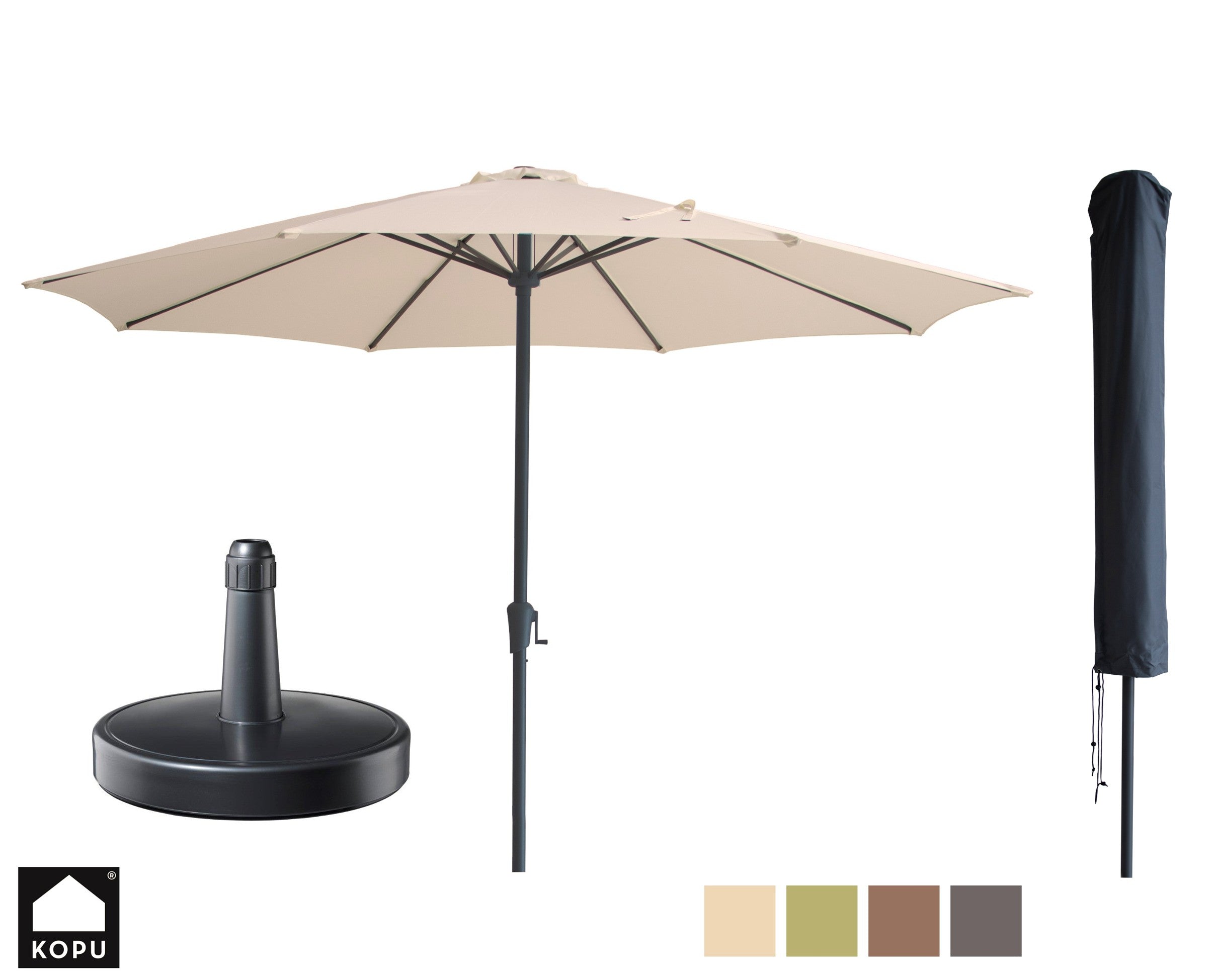 Kopu® Madrid grote Parasol Rond 350 cm met Beschermhoes en Parasolvoet - Creme