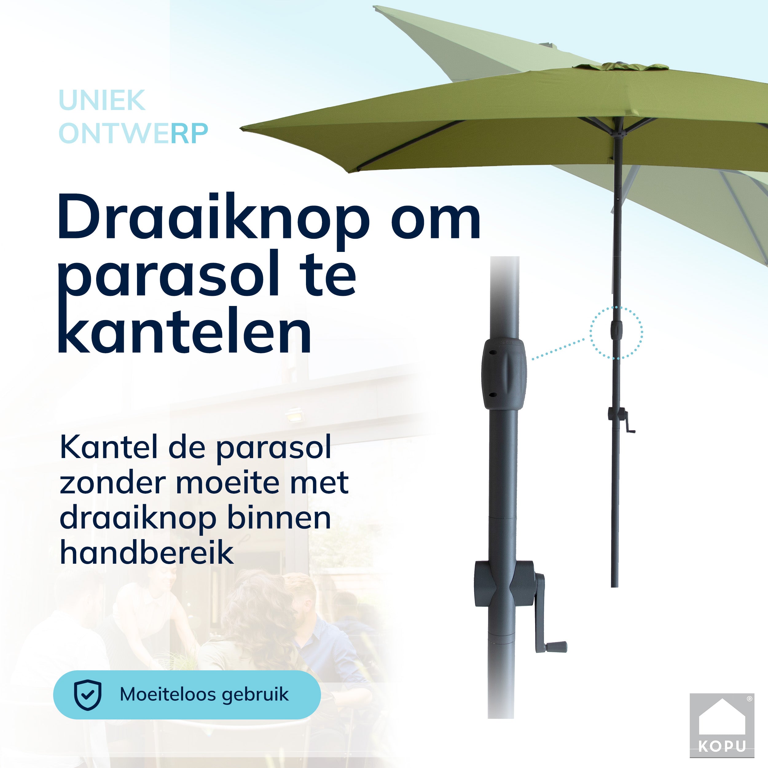 Kopu® Sevilla Parasol Rechthoek 200x300 cm met Hoes - Balkonparasol Olijfgroen