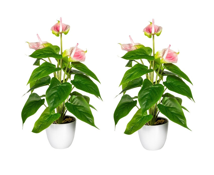 Kopu® 2 stuks Anthurium Roze Kunstplant 40 cm - Flamingoplant Roze