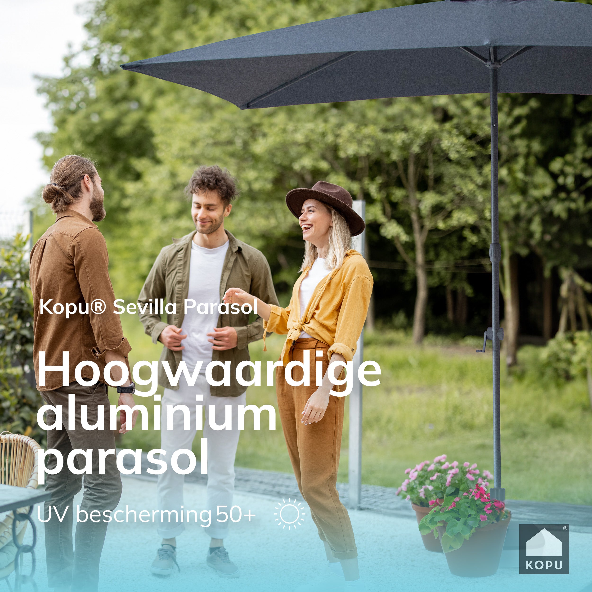 Kopu® Sevilla Parasol Rechthoek 200x300 cm met Hoes - Balkonparasol Grijs