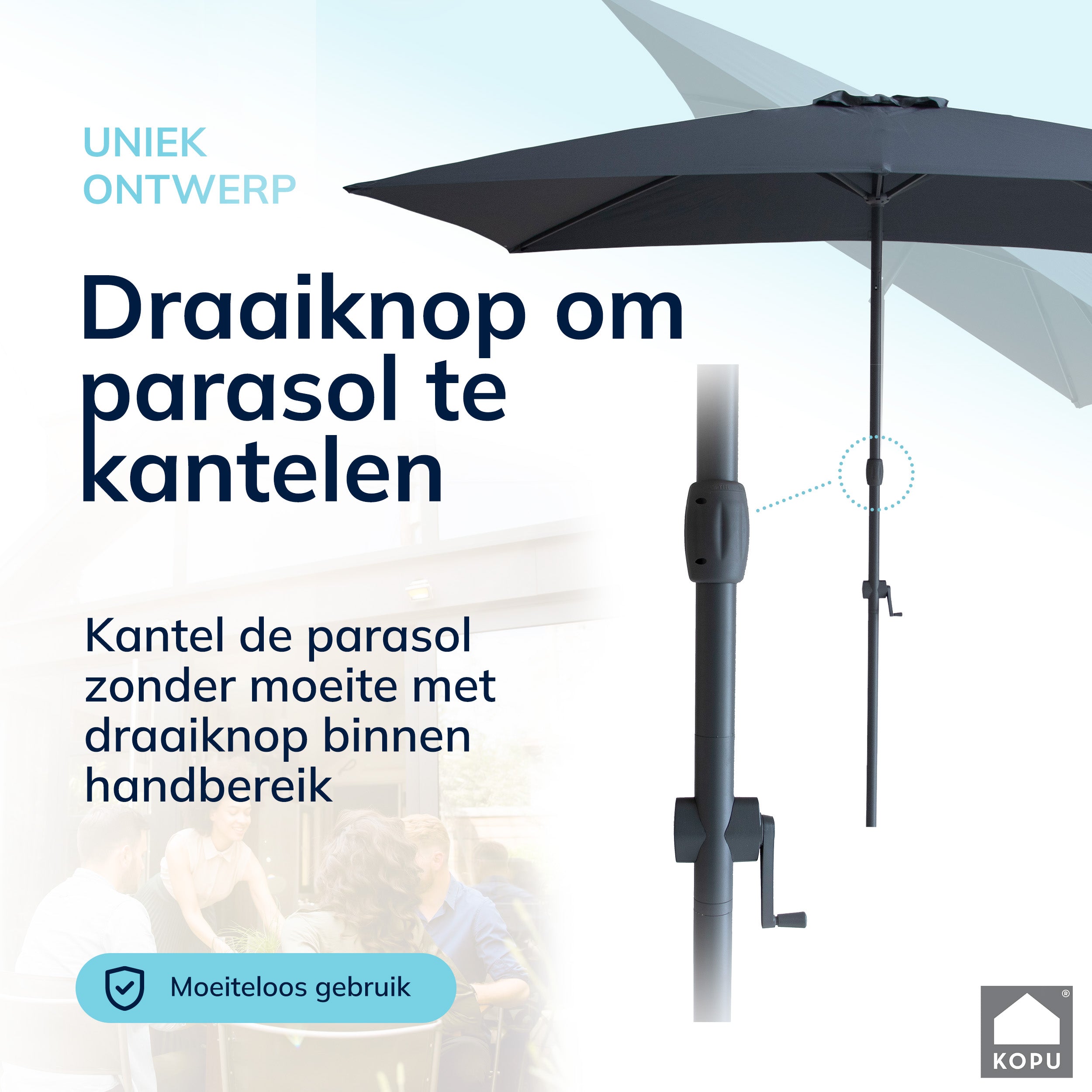 Kopu® Sevilla Parasol Rechthoek 200x300 cm met Hoes - Balkonparasol Grijs