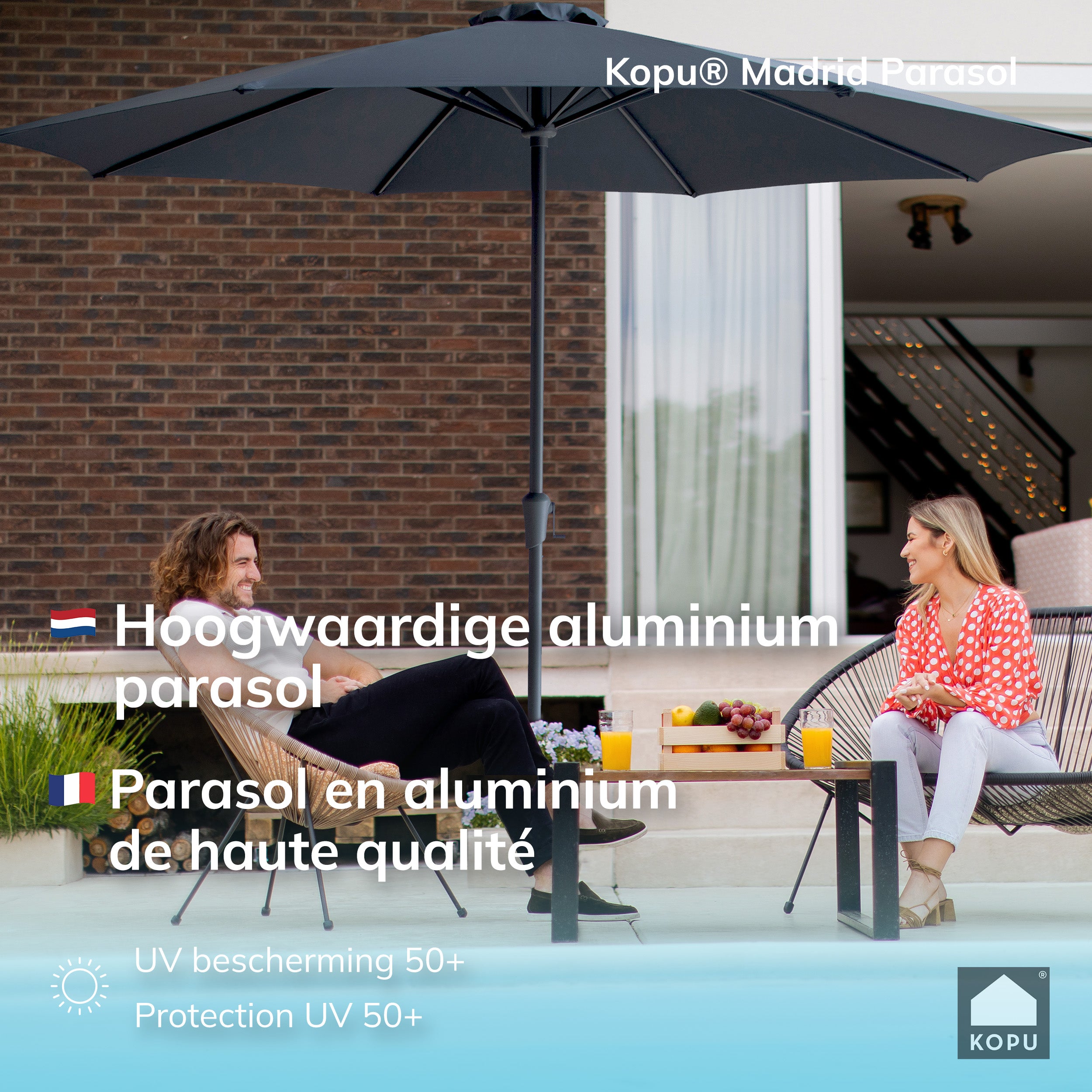 Kopu® Madrid 350 cm Grote Parasol Rond met Beschermhoes - Grijs