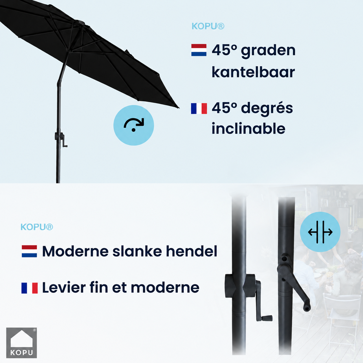 Kopu® Valencia Parasol Rond 300 cm met Beschermhoes - Zwart