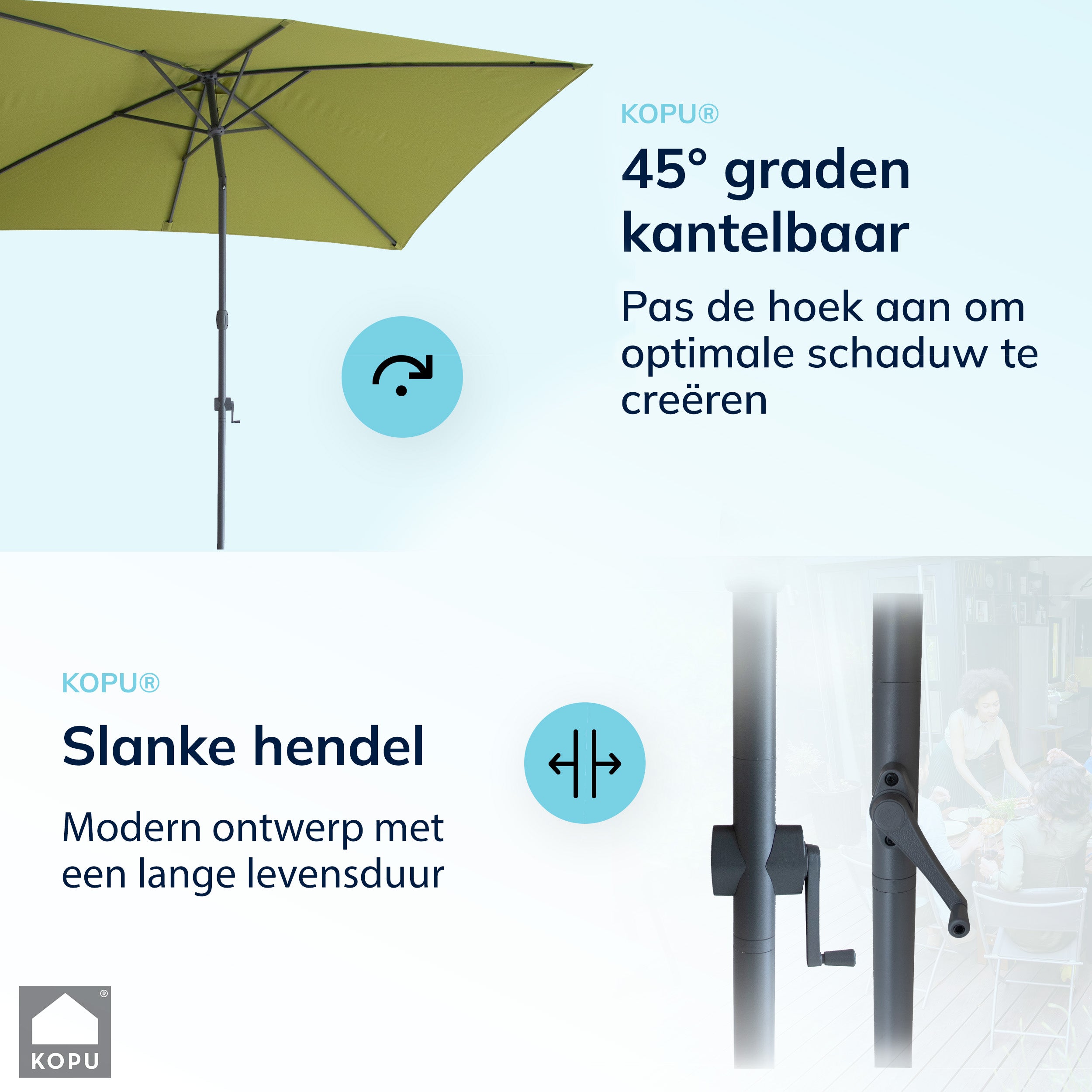 Kopu® Sevilla Parasol Rechthoek 200x300 cm met Hoes - Balkonparasol Olijfgroen