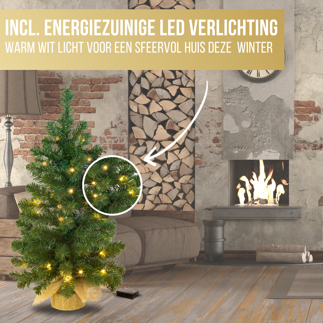 Excellent Trees® LED Jarbo 90 cm Mini Kerstboom met verlichting - Kunstkerstboom kant en klaar met Verlichting - Hoogwaardig PVC - 80 LED Lampjes