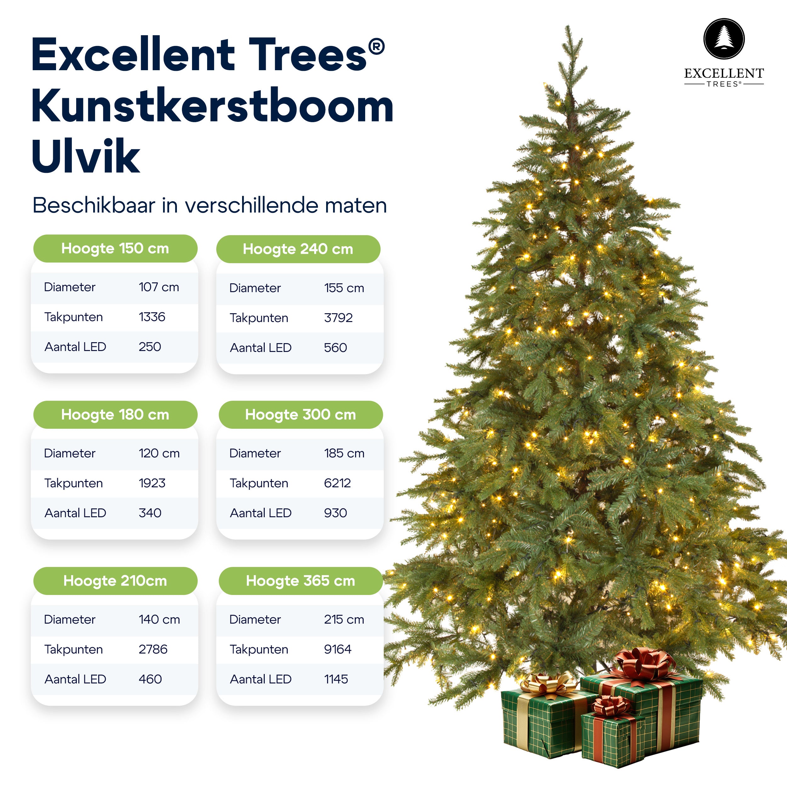 Excellent Trees® LED Ulvik 300 cm - Premium XL Kerstboom met 860 lampjes - ⌀178cm - 300cm