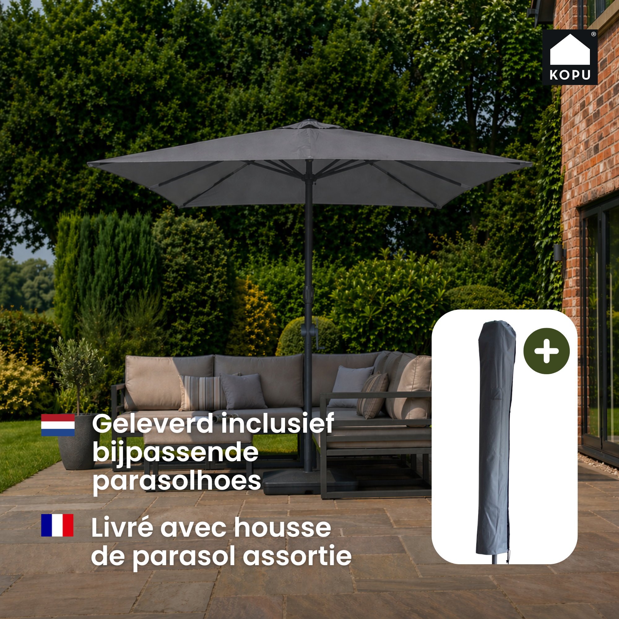 Kopu® Alicante - Parasol Vierkant 230x230 cm met Windvanger - Grijs