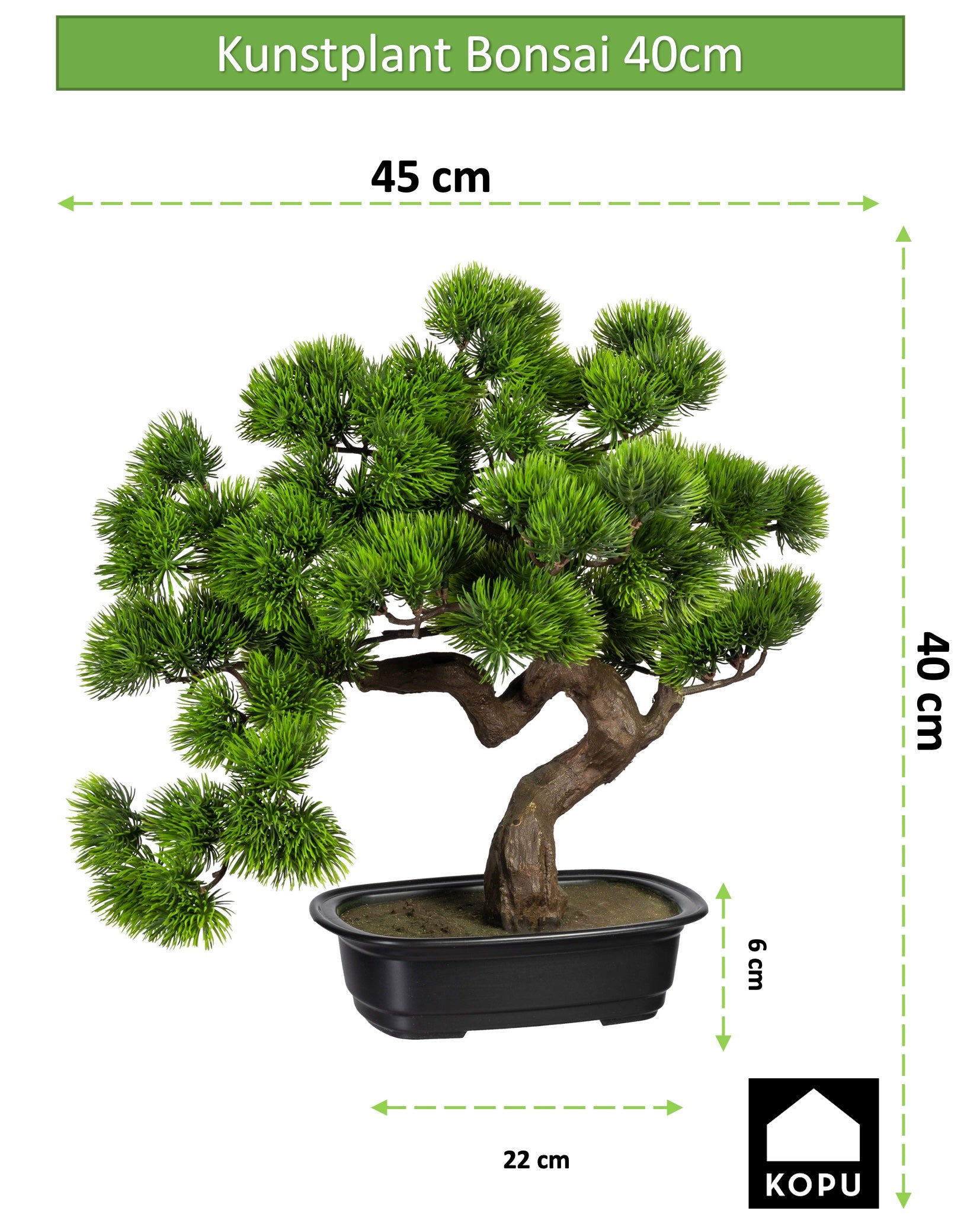 Kopu® Kunstpflanze Bonsai 40 cm Kiefer mit schwarzem Topf – Bonsai-Baum