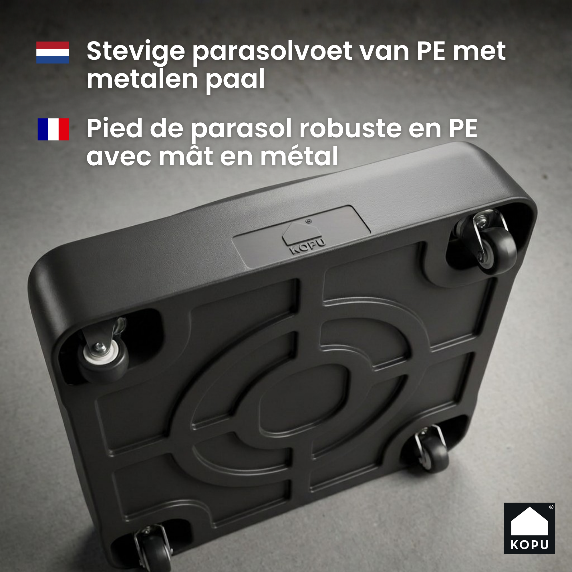 Kopu® Vulbare Parasolvoet 70 kg op wielen voor Grote Parasols - Antraciet