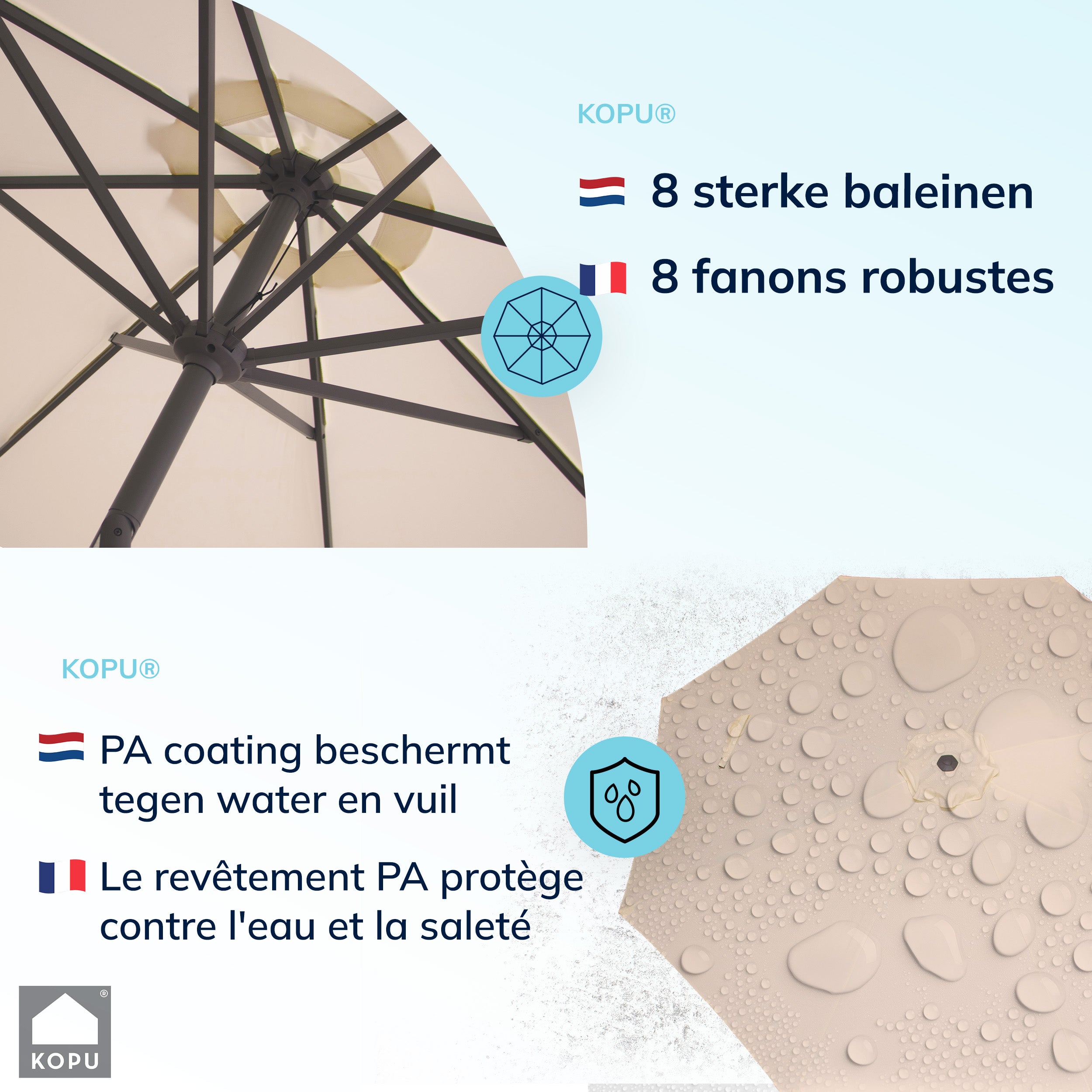 Kopu® Valencia Parasol Rond 300 cm met Beschermhoes en Voet - Creme