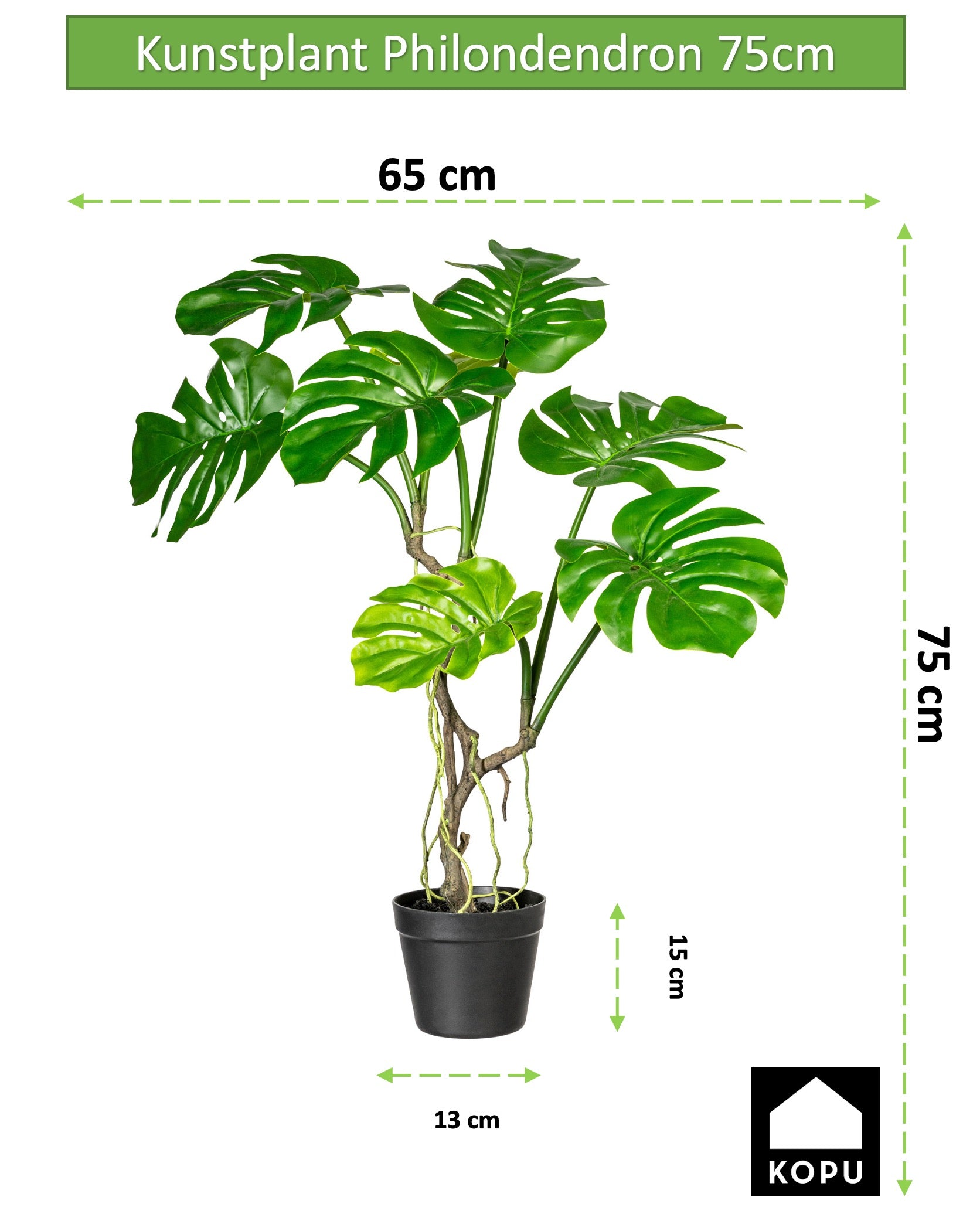 Kopu® Kunstplant Split Philodendron 75 cm - 8 bladeren - Nepplant