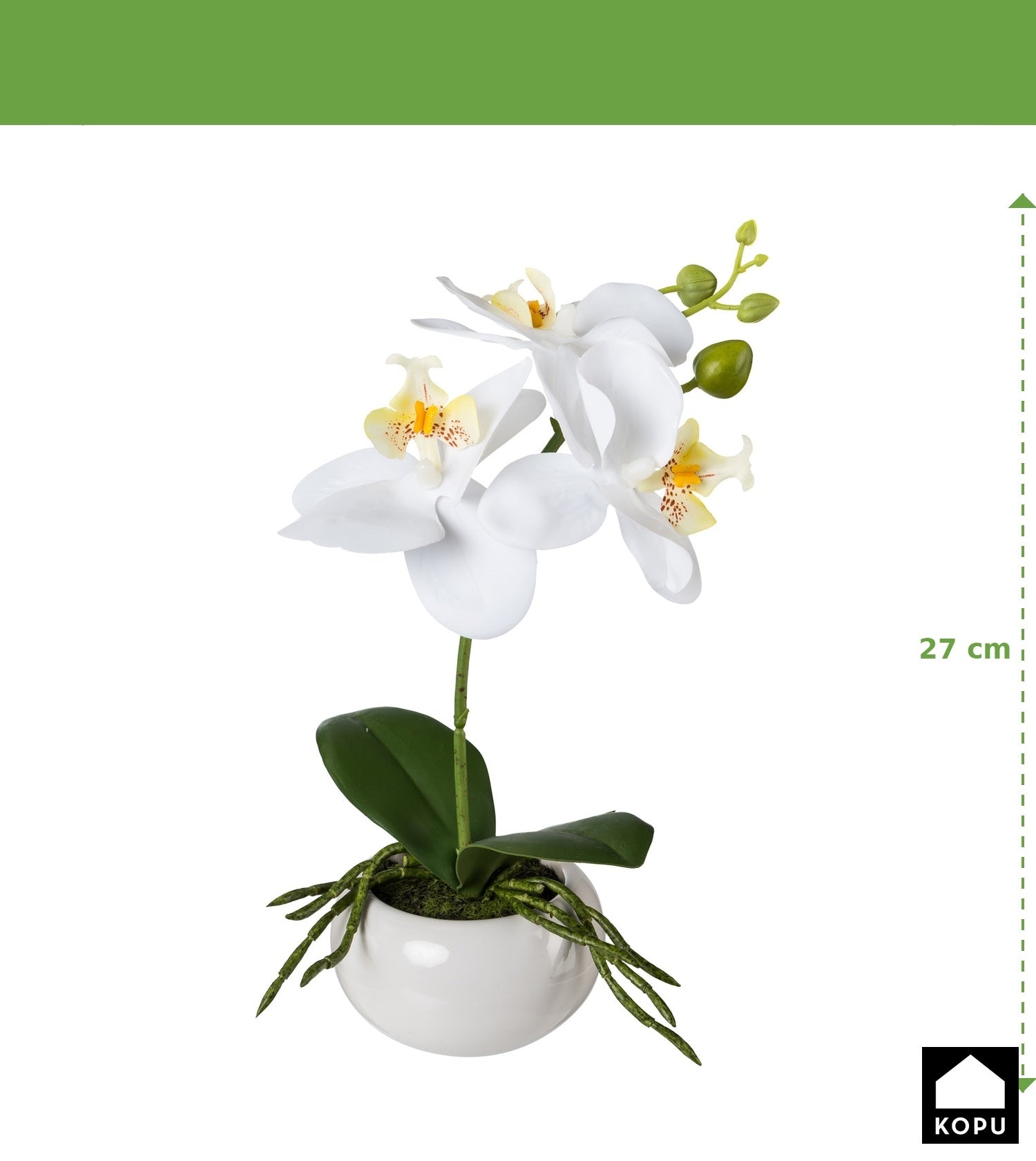 Kopu® Set 2 stuks Mini Kunstplant Orchidee 27 cm in witte Sierpot - Wit