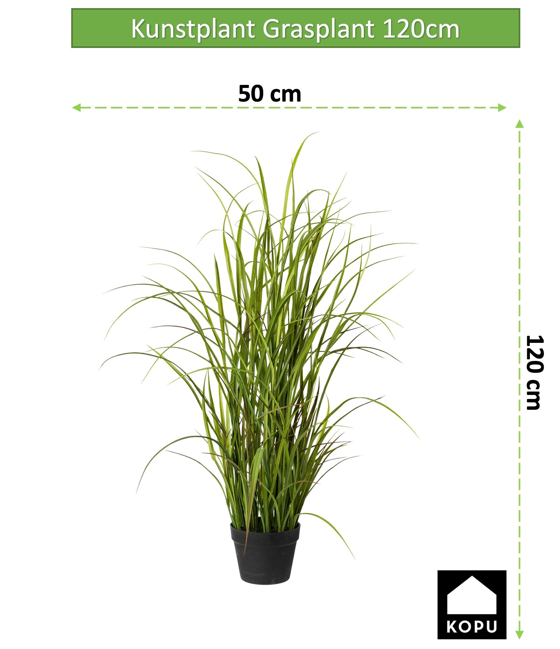 Kopu® Kunstpflanze Graspflanze 120 cm - im schwarzen Topf - Kunstpflanze