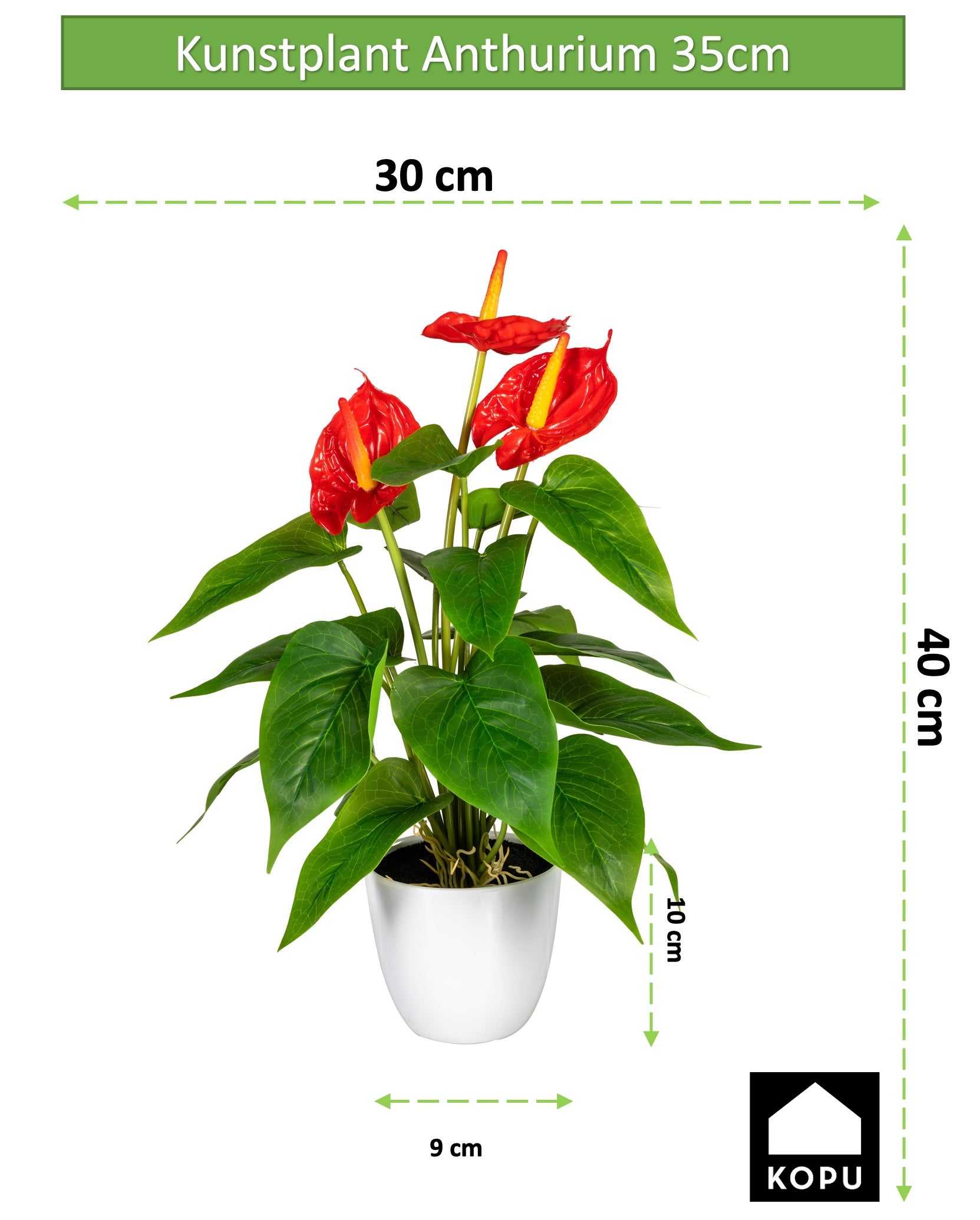 Kopu® 2 stuks Anthurium Kunstplant 40 cm - 3 bloemen - Flamingoplant