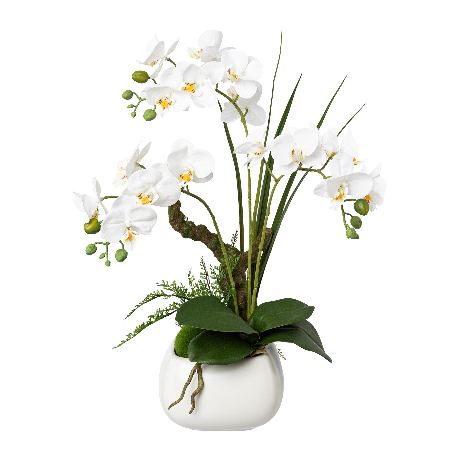 Kopu® Kunstbloem Orchidee 46 cm Wit met Bloempot - Phalaenopsis