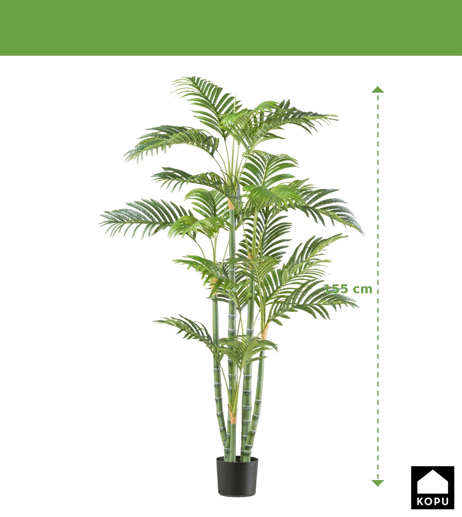 Kopu® kunstplant Bamboepalm 6 tak 115cm in pot - Groen