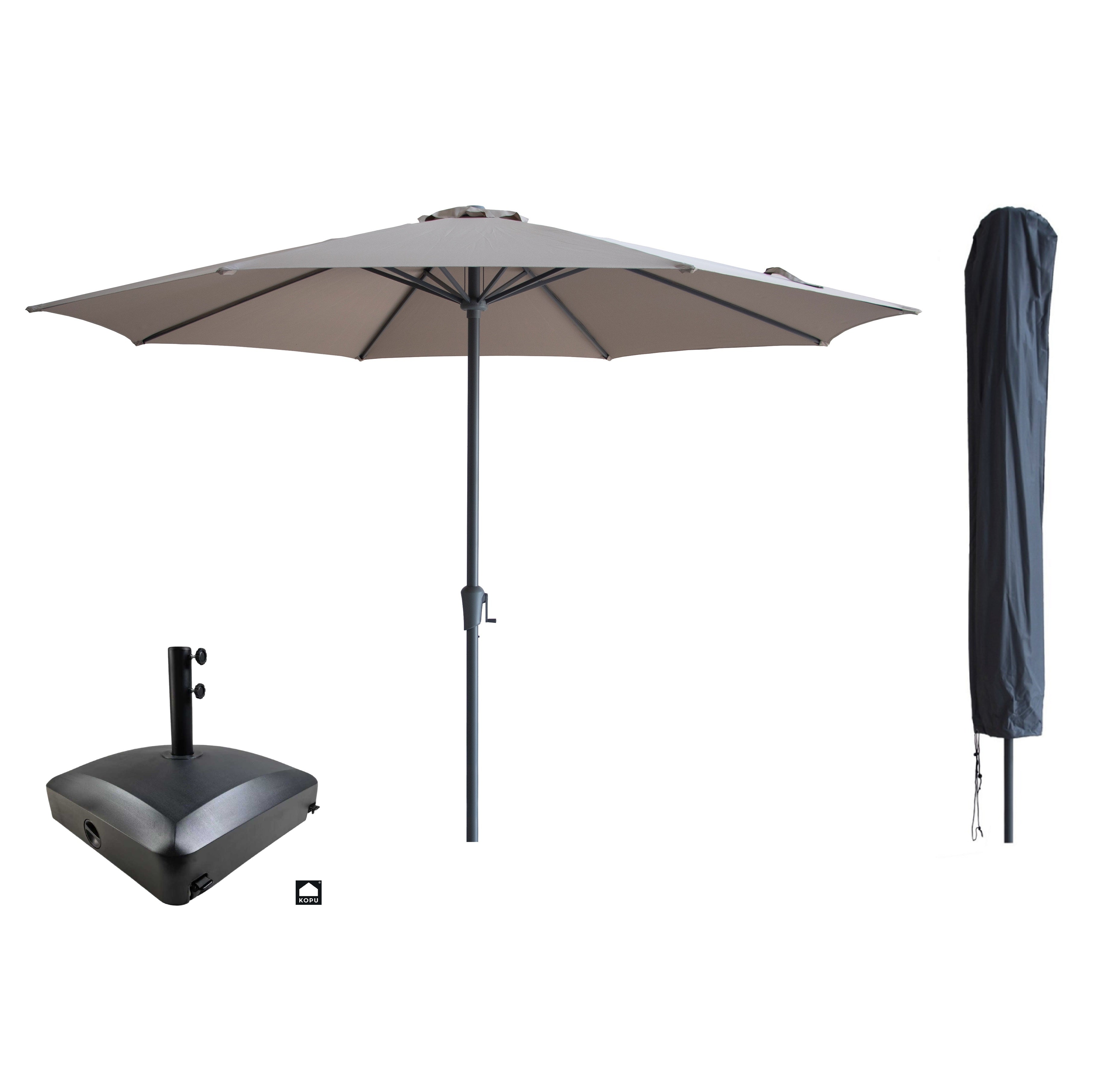 Kopu® Set Madrid 350 cm Grote Parasol Rond met Beschermhoes en Parasolvoet - Taupe