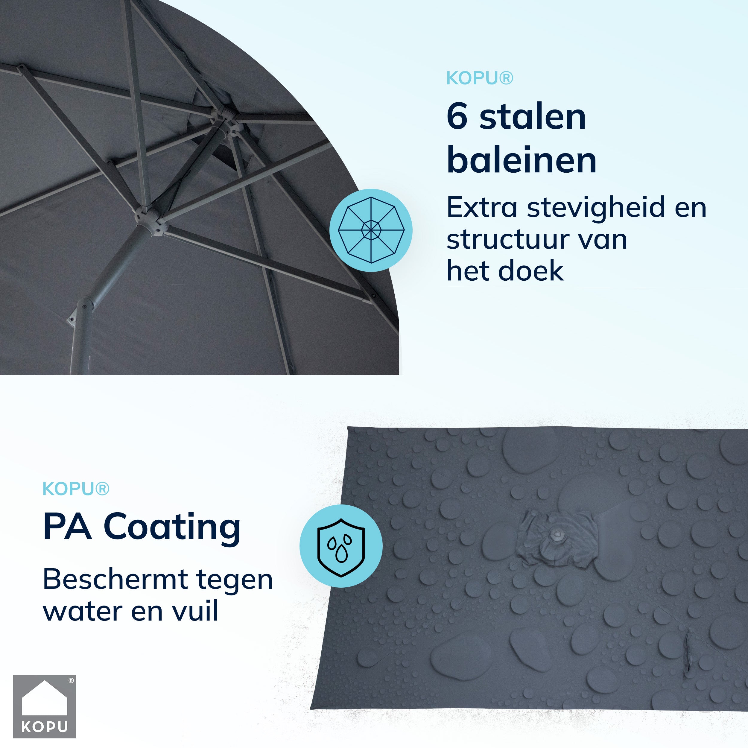 Kopu® Sevilla Parasol Rechthoek 200x300 cm met Hoes - Balkonparasol Grijs