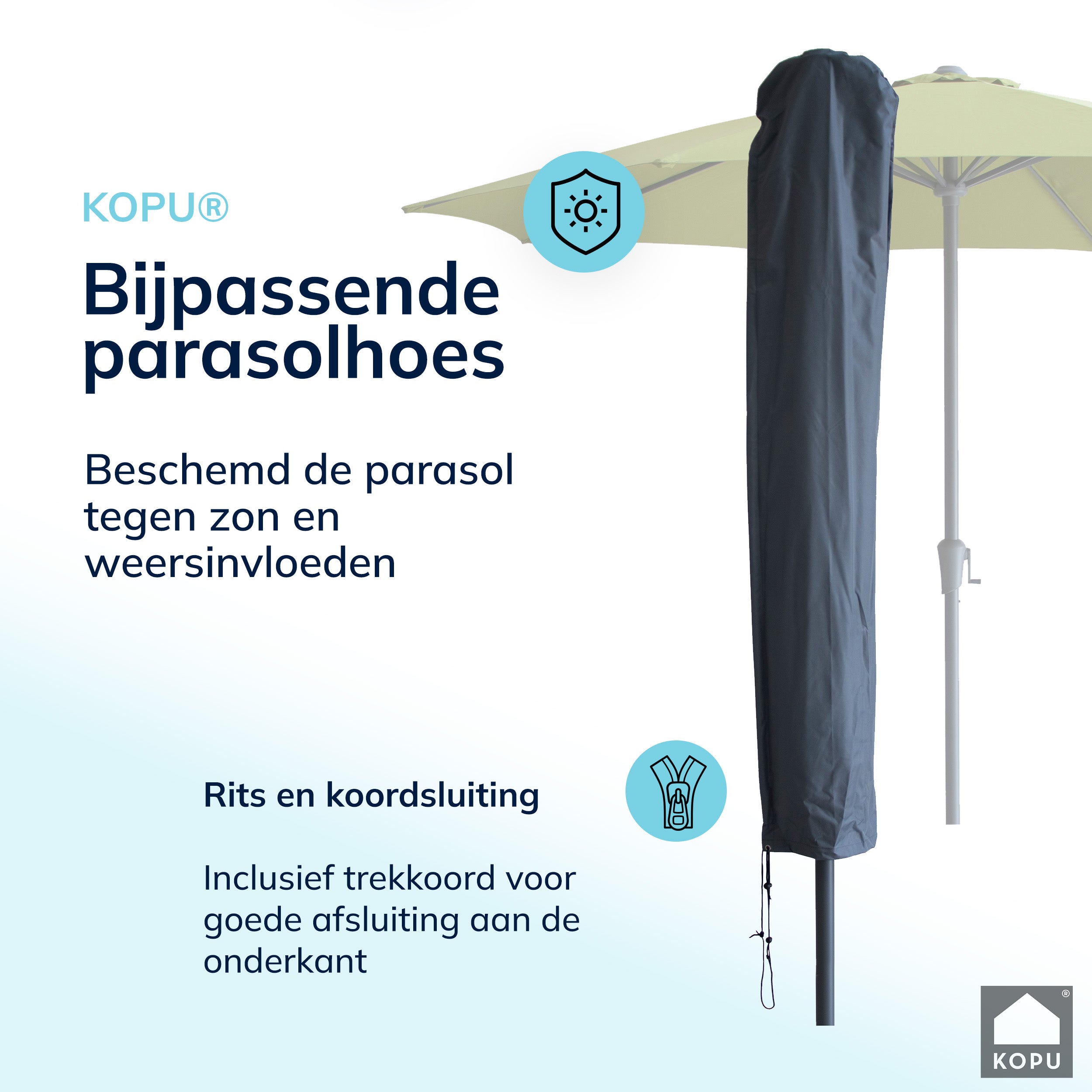 Kopu® Madrid grote Parasol Rond 350 cm met Beschermhoes en Voet - Olijfgroen
