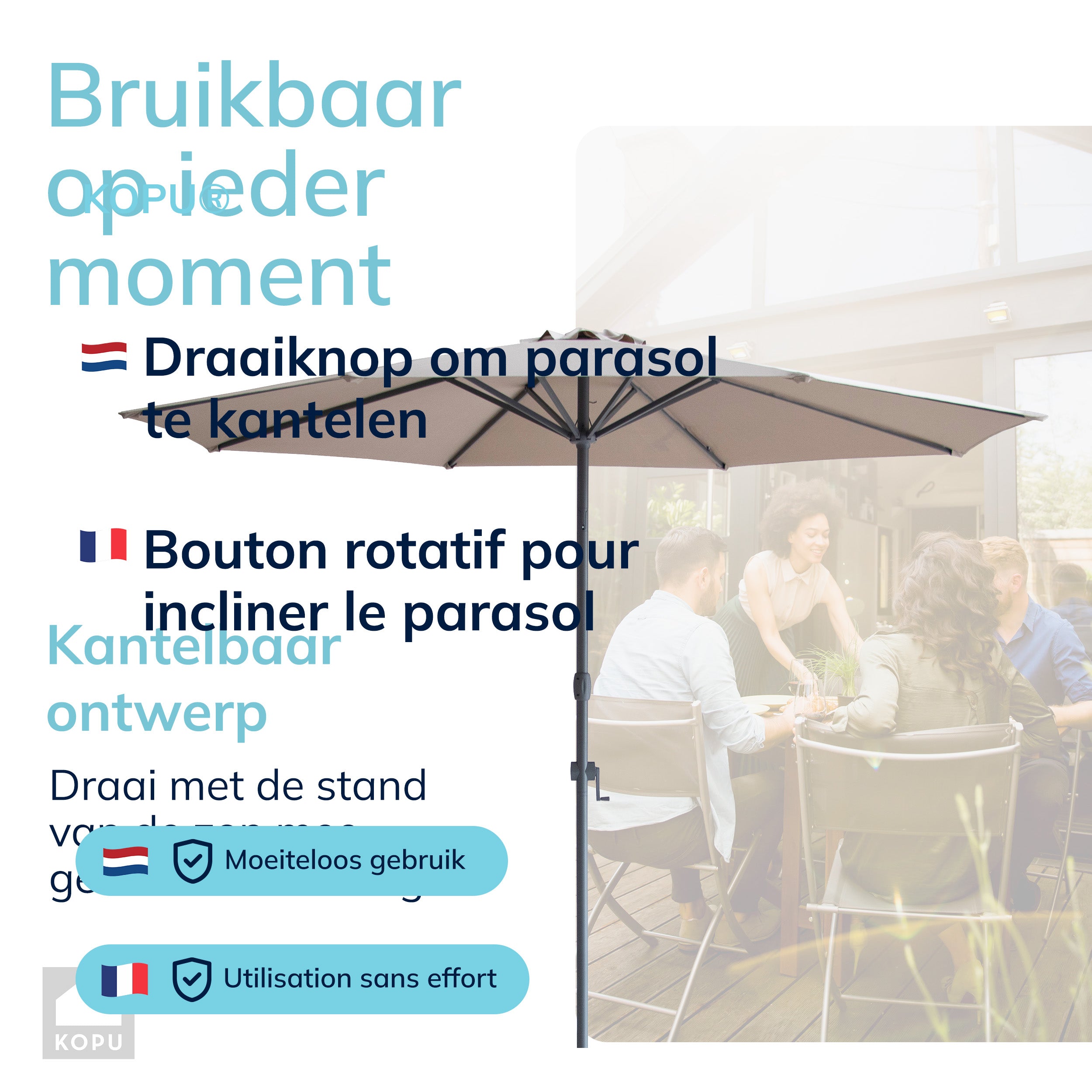 Kopu® Sevilla Parasol Rechthoek 200x300 cm met Hoes - Balkonparasol Grijs