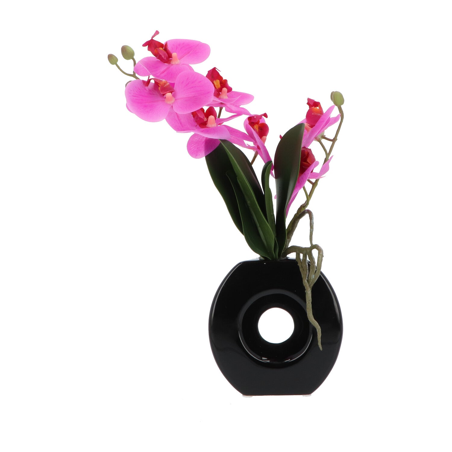 Kopu® Künstliche Blume Flieder-Orchidee 35 cm in schwarzer Vase – Phalenopsis