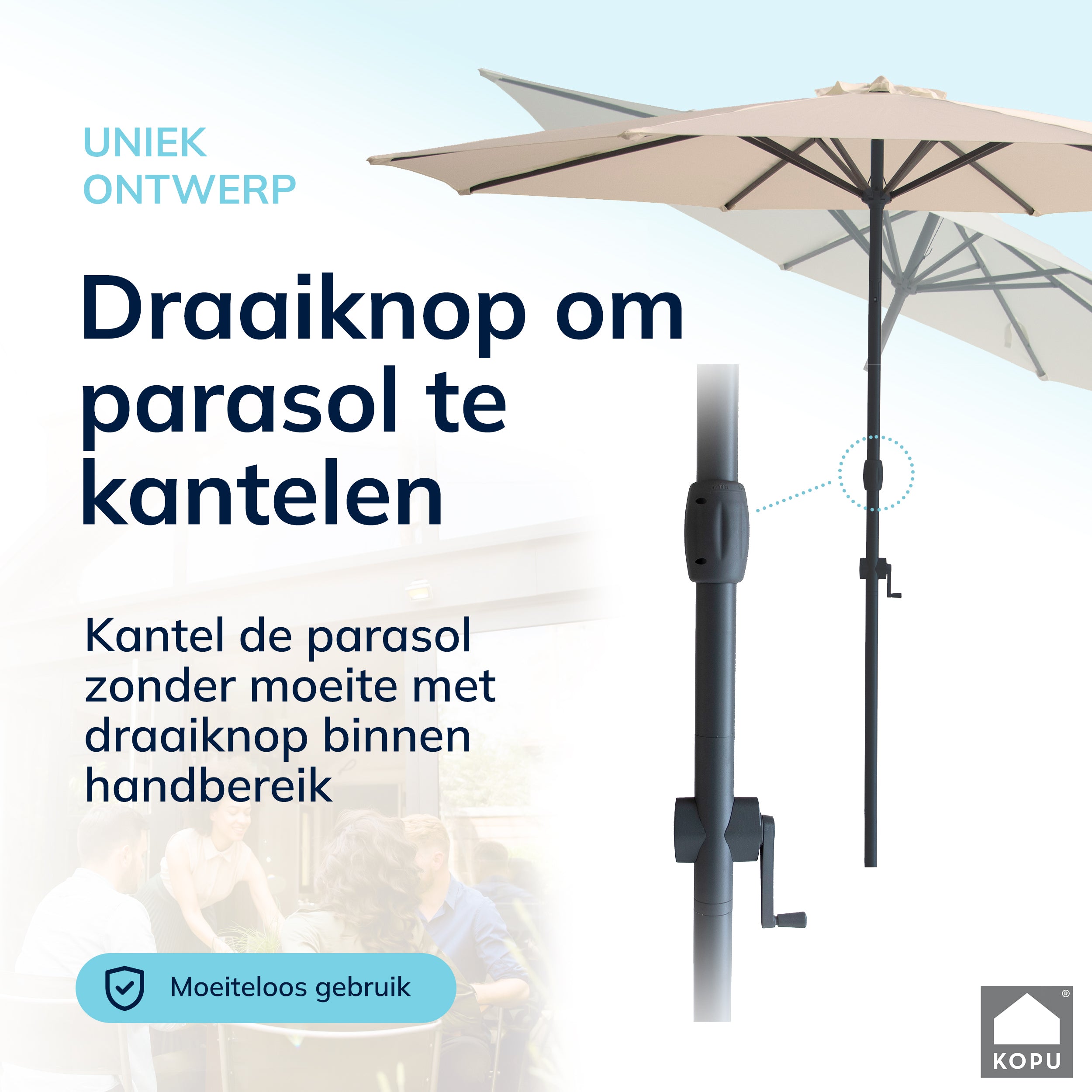 Kopu® Valencia Parasol Rond 300 cm met Beschermhoes en Voet - Creme