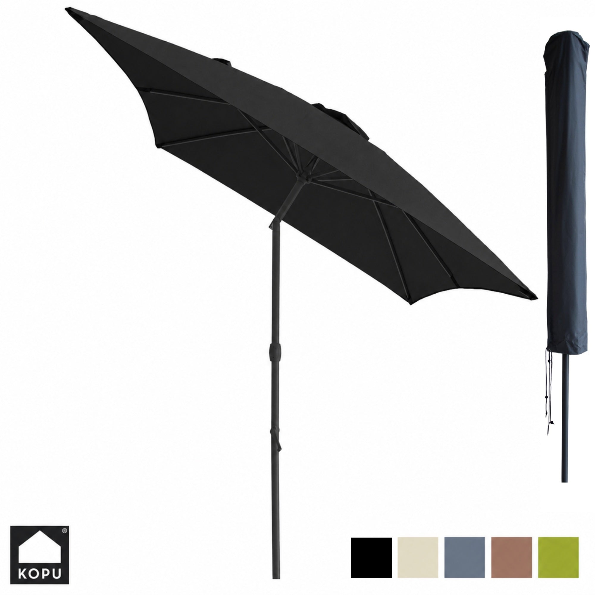 Kopu® Sevilla Parasol Rechthoek 200x300 cm met Hoes - Balkonparasol Zwart