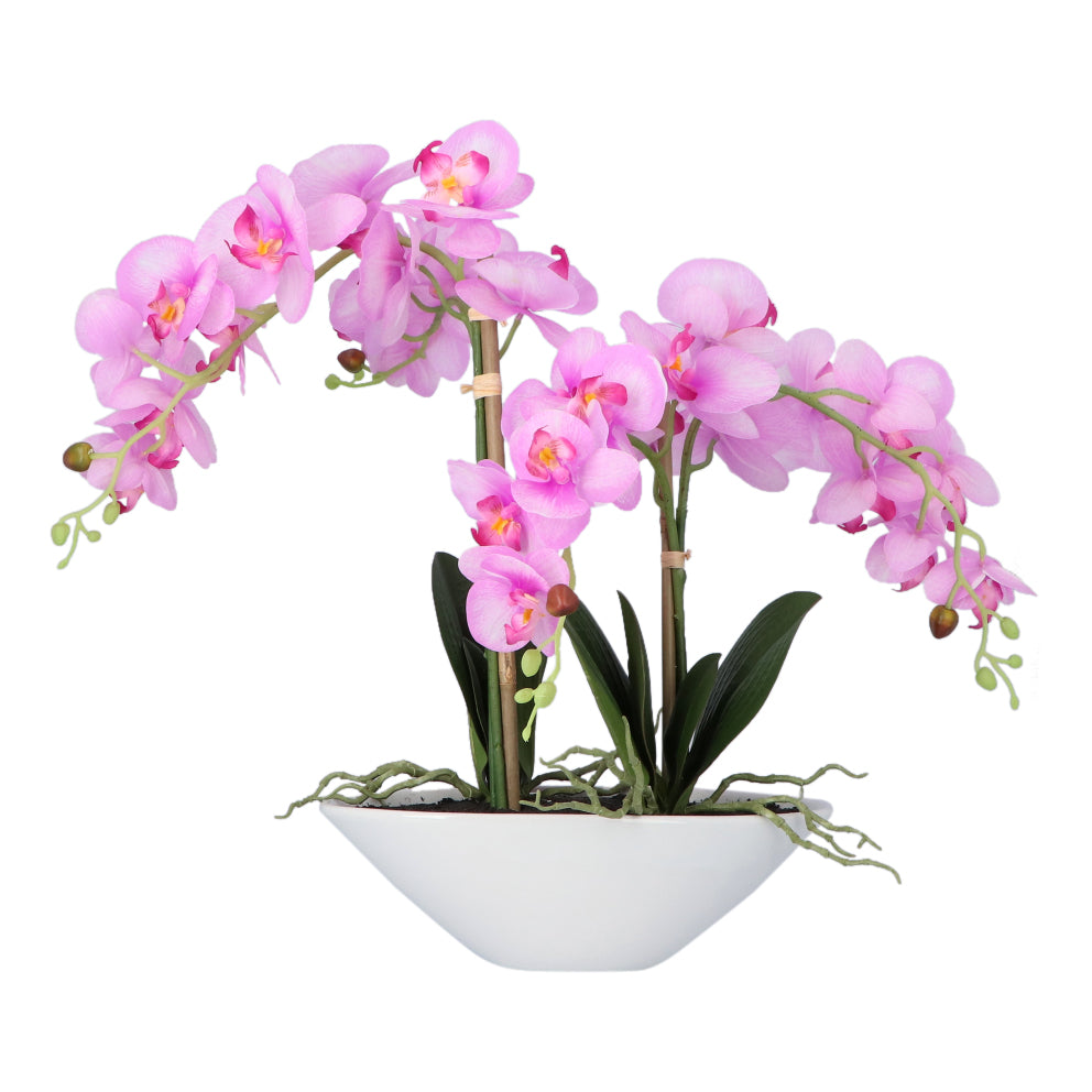 Kopu® Kunstbloem Orchidee 53 cm Roze met Schaal Ovaal - Phalenopsis