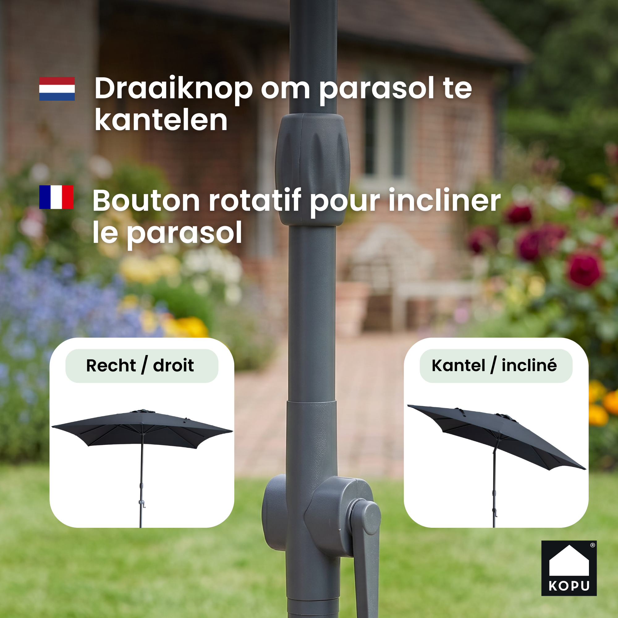 Kopu® Alicante - Parasol Vierkant 230x230 cm met Windvanger - Grijs