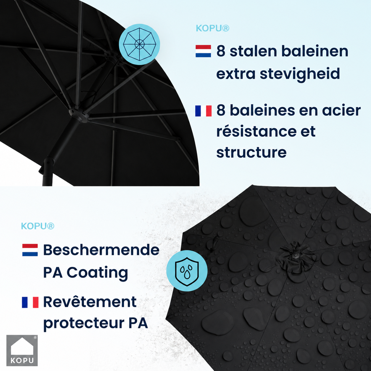 Kopu® Valencia Parasol Rond 300 cm met Beschermhoes - Zwart