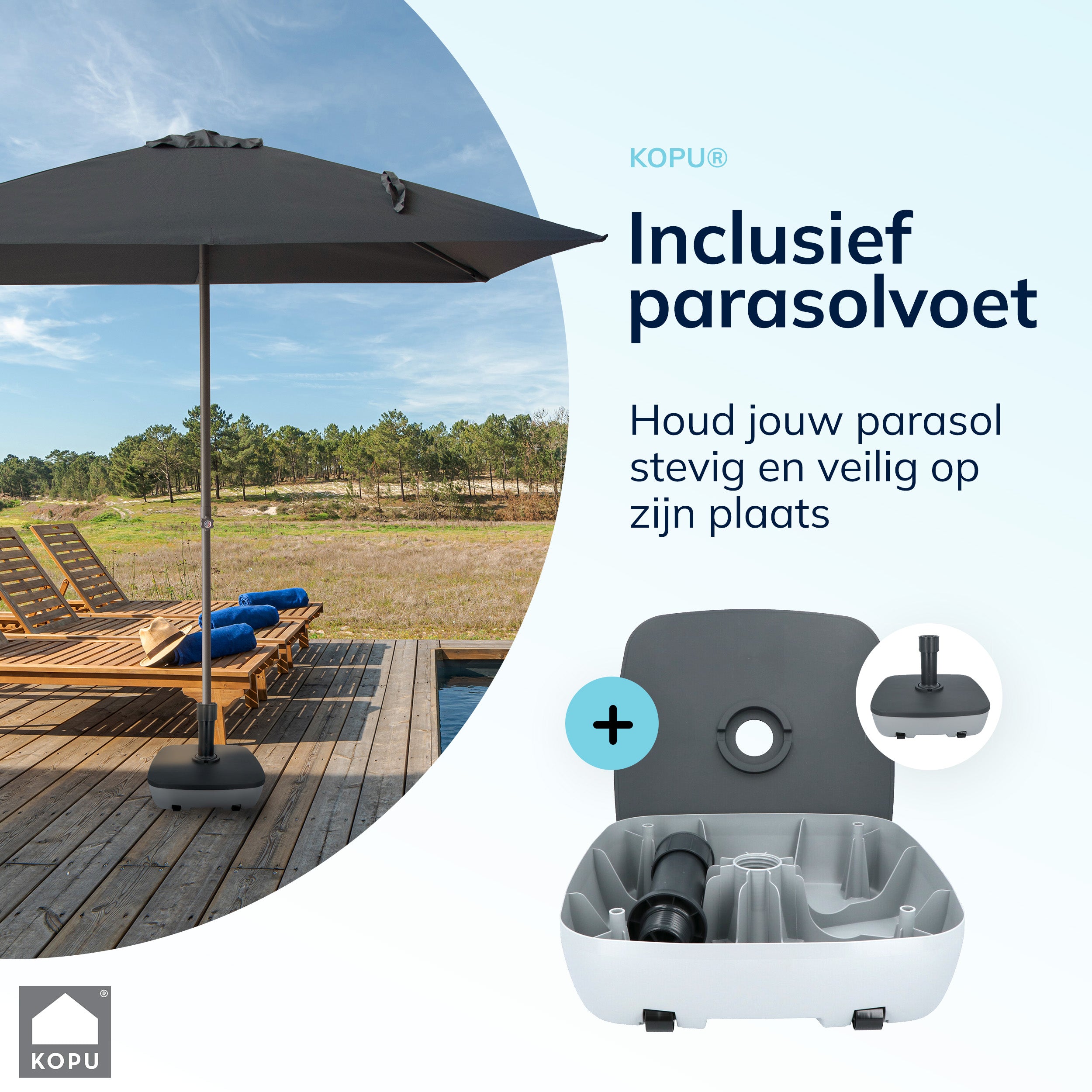 Kopu® Leon Parasol Rechthoek 150x250 cm - met Hoes en Voet - Grijs