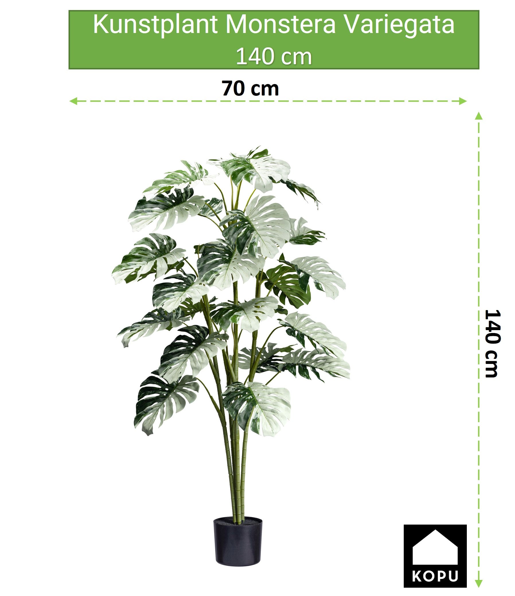 Kopu® Kunstplant Monstera Variegata Half Moon 140 cm - 25 bladeren