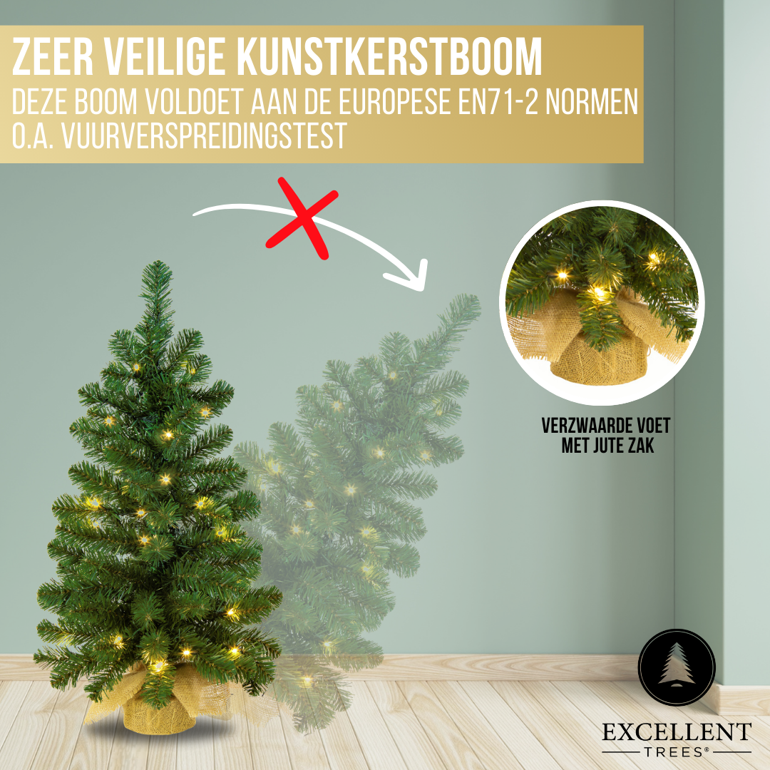 Excellent Trees® LED Jarbo 90 cm Mini Kerstboom met verlichting - Kunstkerstboom kant en klaar met Verlichting - Hoogwaardig PVC - 80 LED Lampjes