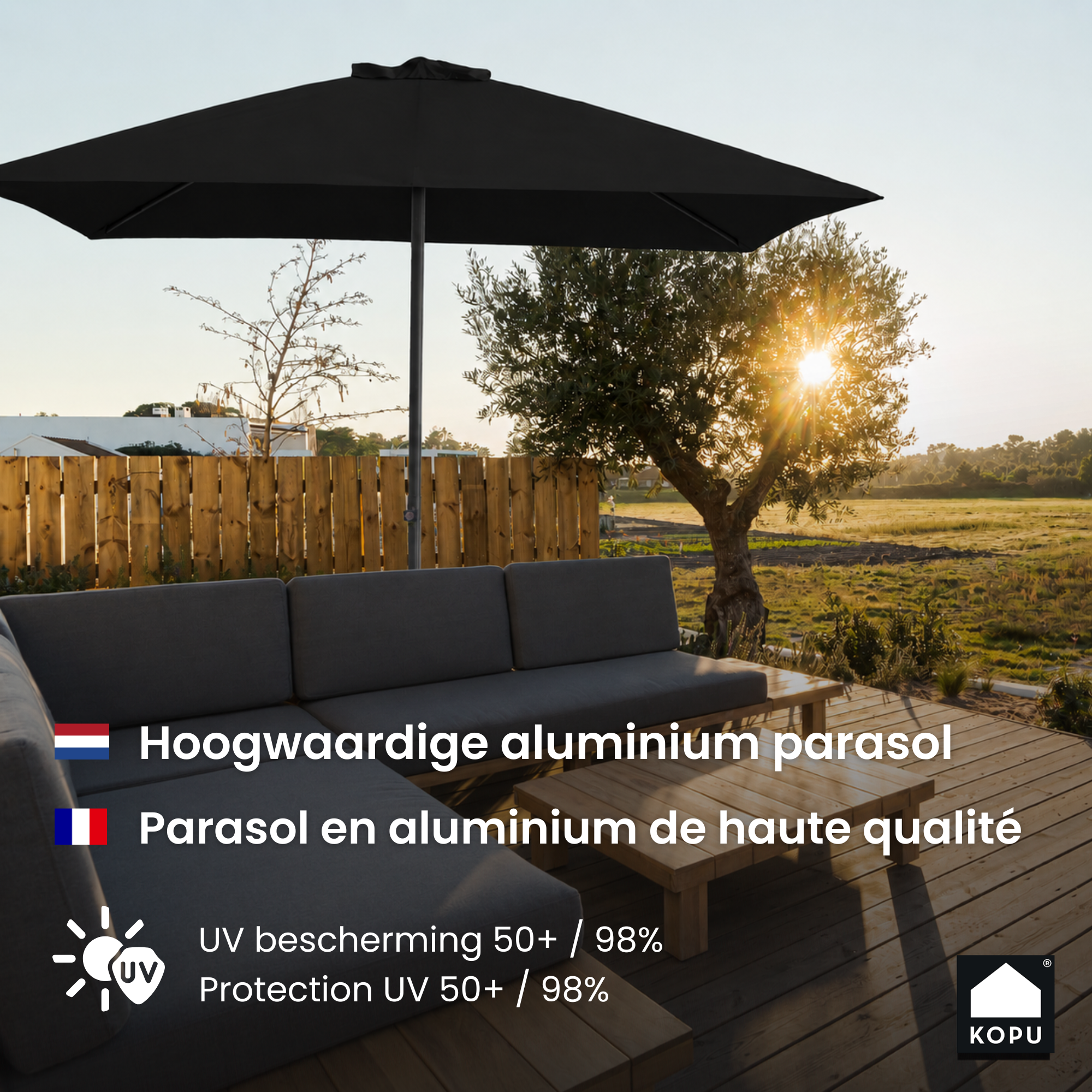 Kopu® Leon Parasol met Hoes Rechthoek 150x250 cm - Balkonparasol - Zwart