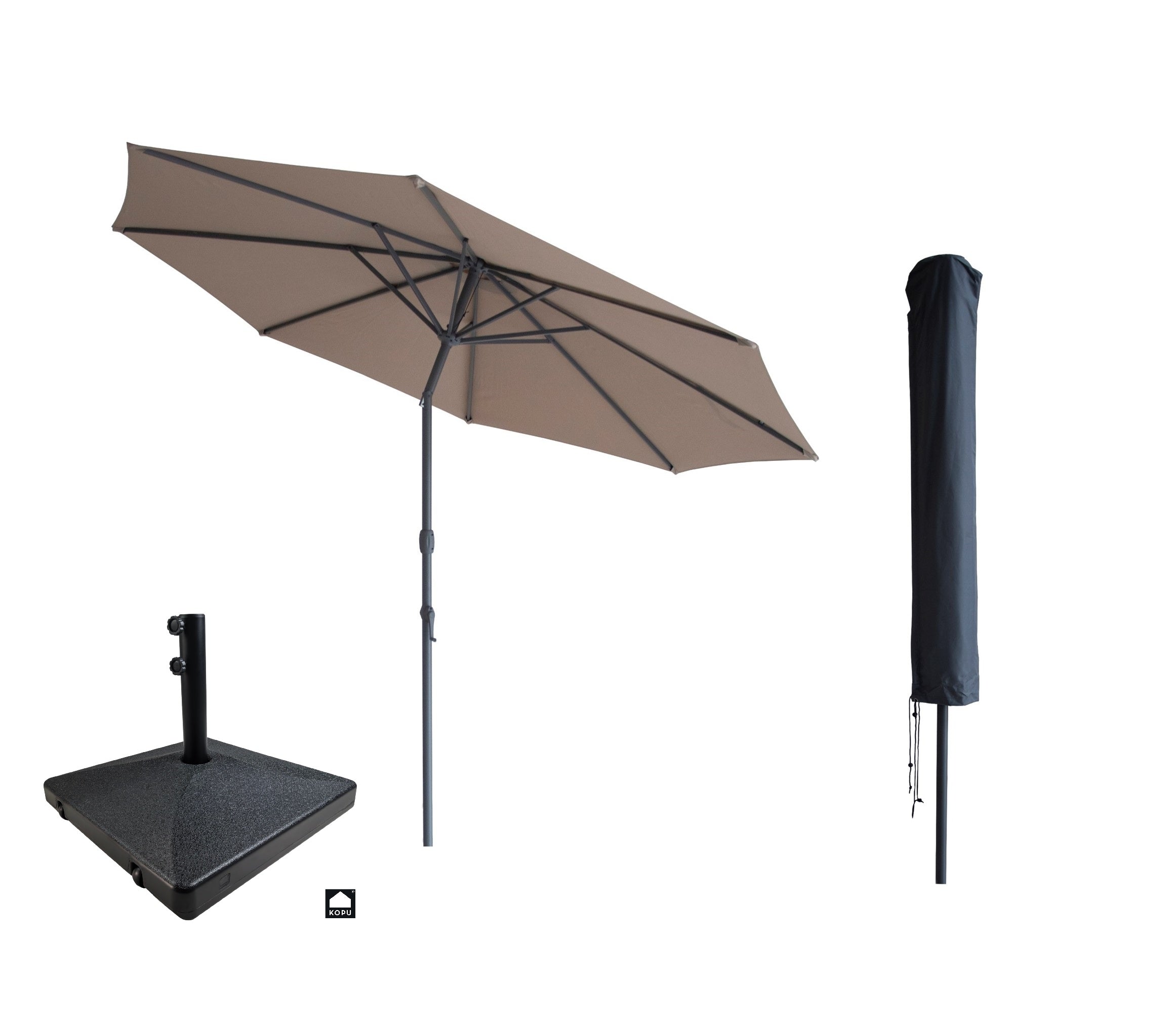 Kopu® Valencia Parasol Rond 300 cm met Beschermhoes en Voet - Taupe
