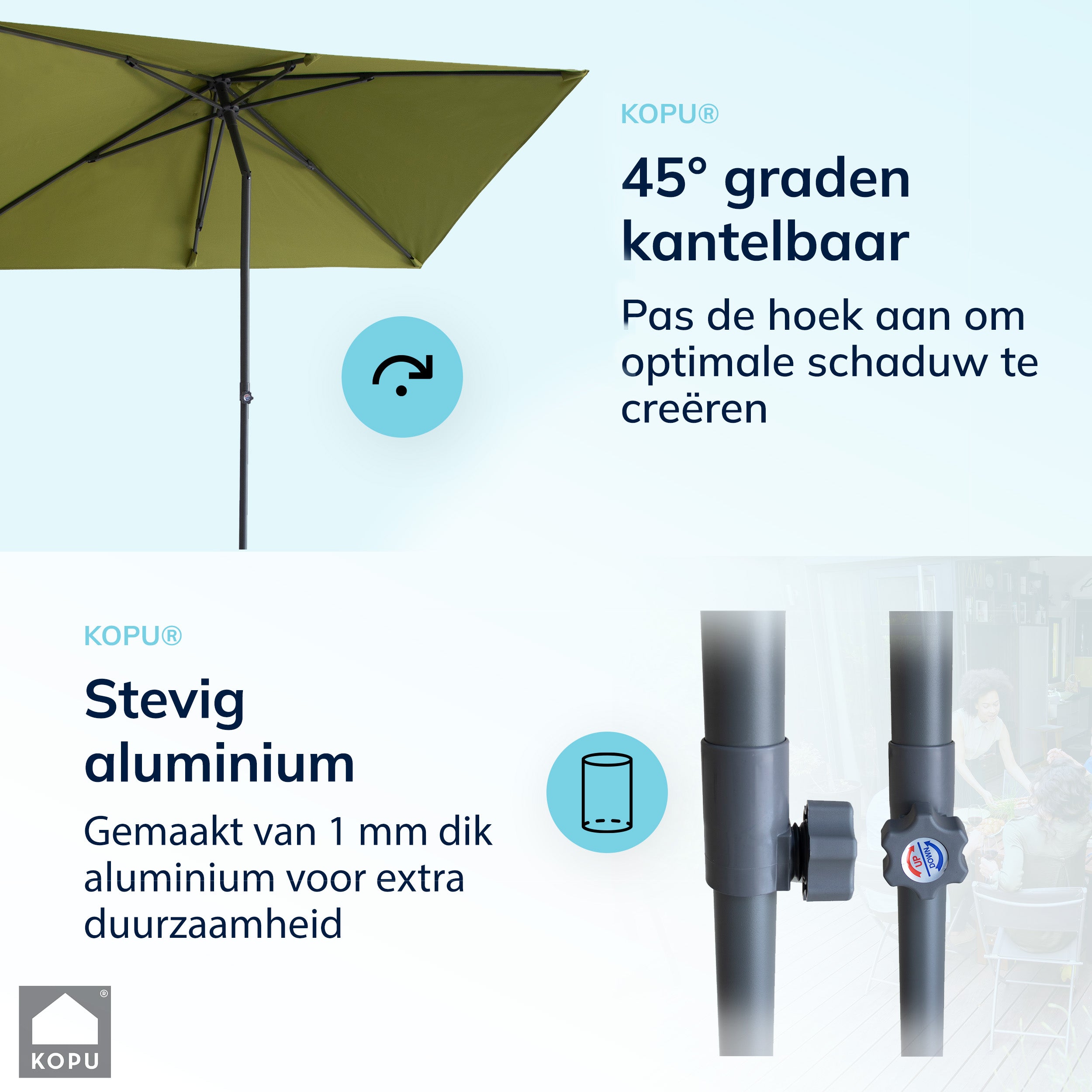 Kopu® Leon Parasol Rechthoek 150x250cm met Hoes en Voet - Balkonparasol Olijf