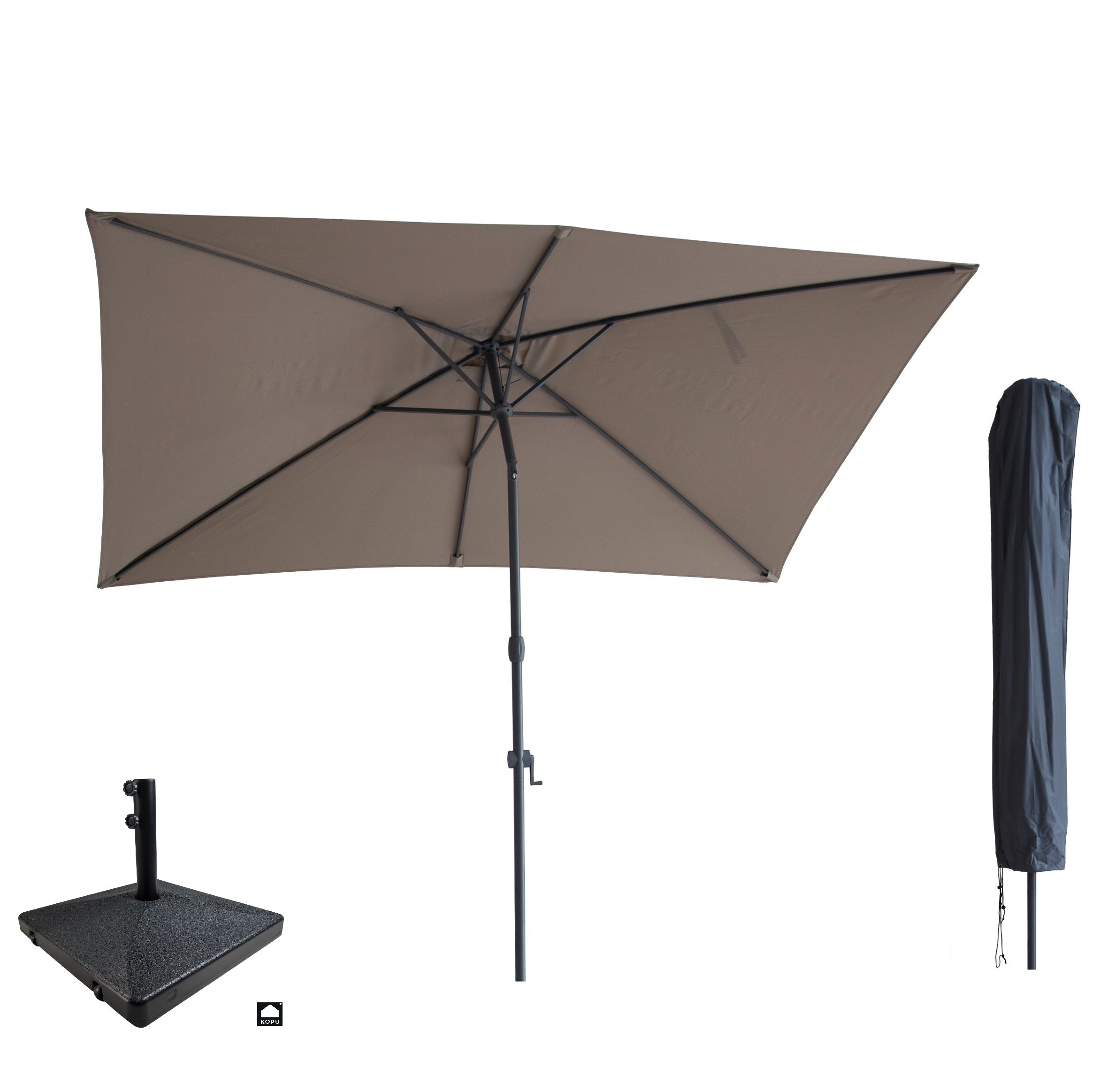 Kopu® Sevilla Parasol Rechthoek 200x300 cm met Hoes en voet - Balkonparasol Taupe