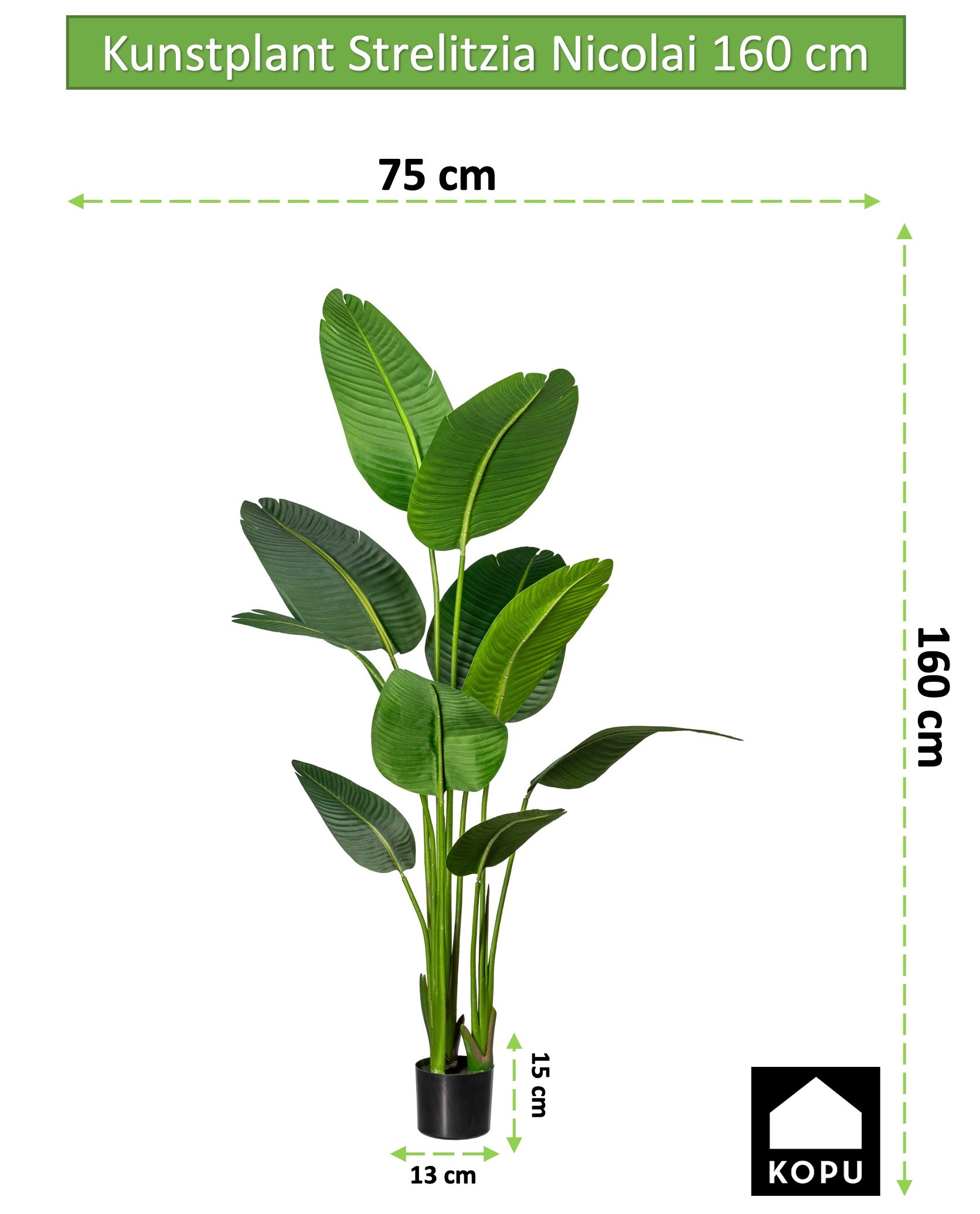 Kopu® Kunstplant Strelitzia Nicolai 160 cm Paradijsvogelplant 10 blad