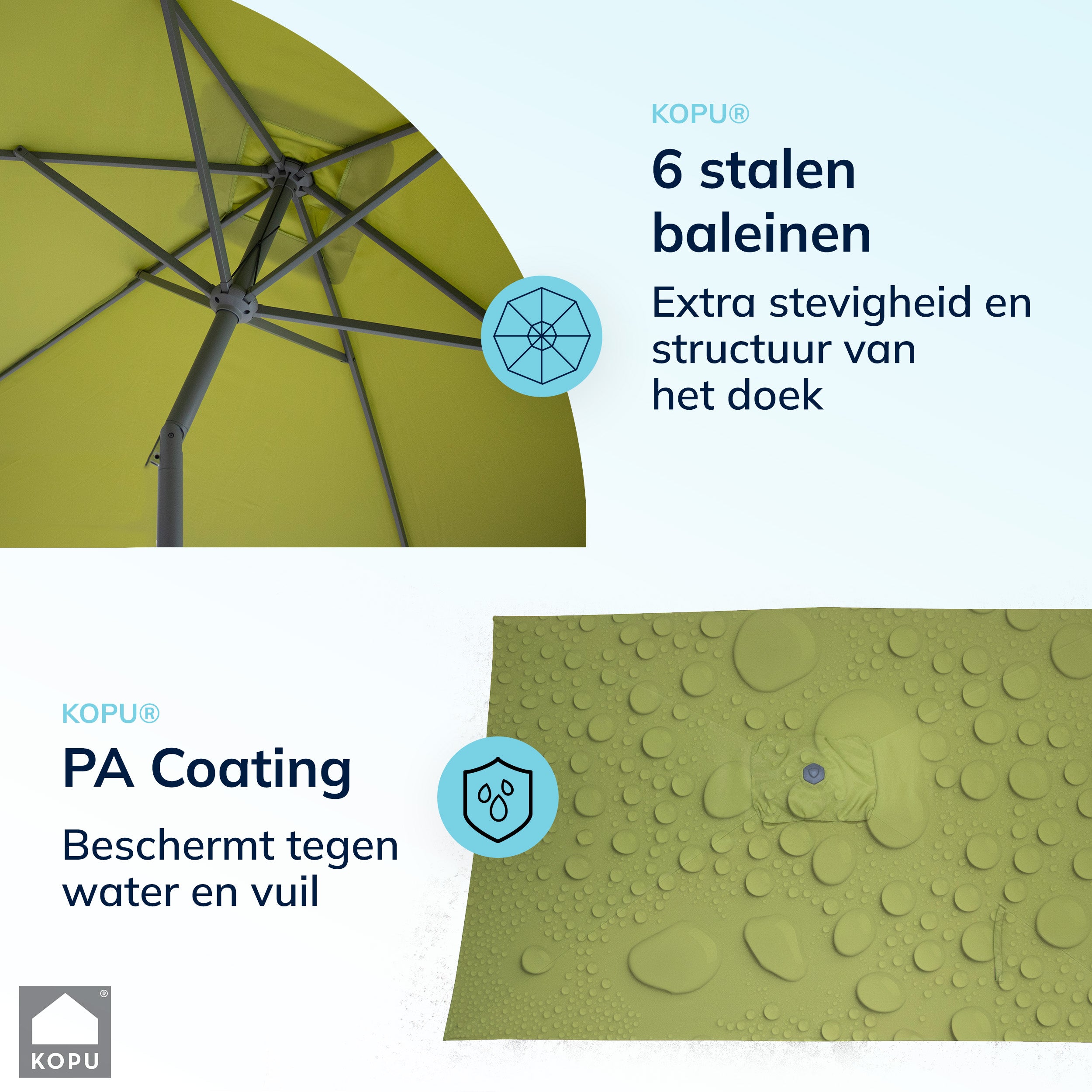 Kopu® Sevilla Parasol Rechthoek 200x300 cm met Hoes - Balkonparasol Olijfgroen
